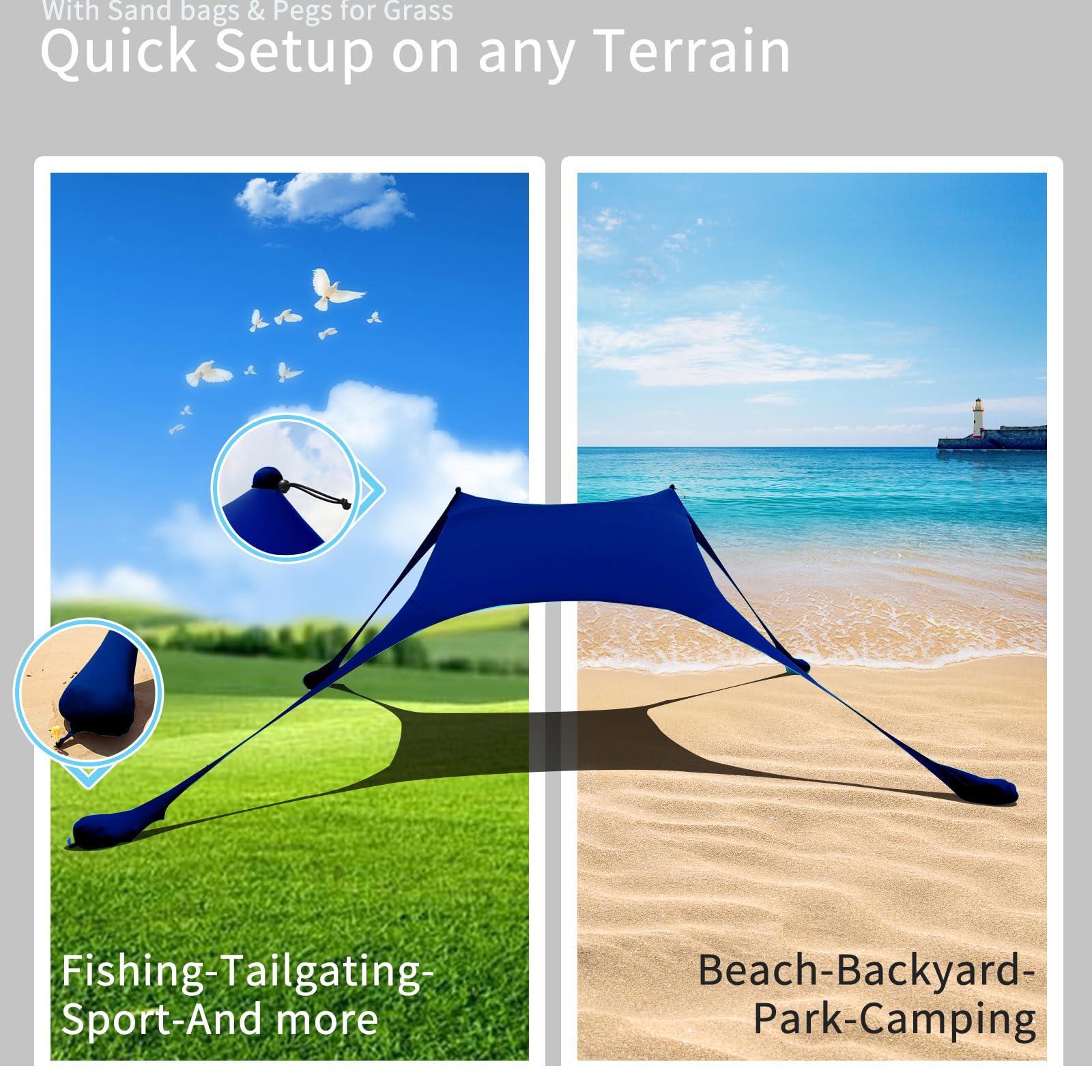 CUUPO 77 FT Beach Tent Sun Shelter UPF50+ UV Protection, Outdoor Canopy Tent Sun Shade with 2 Poles for Camping, Beach, Fishing, Backyard and Picnics Navy