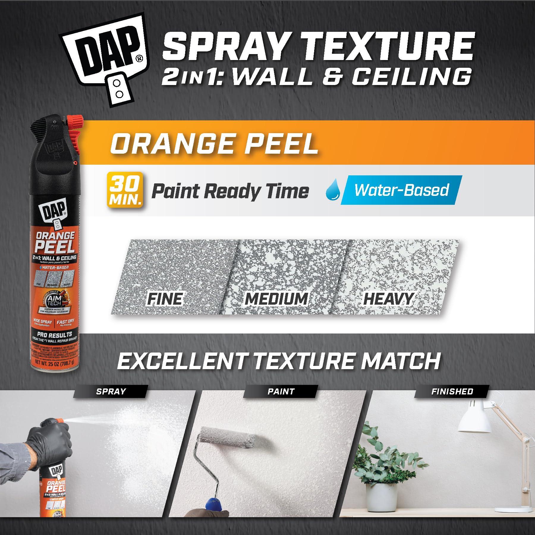 DAP DAP Spray Texture Orange Peel Water Based 2n1 Wall & Ceiling Texture Spray with Aim Tech Nozzle, White, 25 Oz (7079850005)