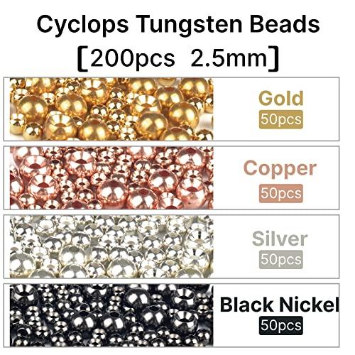 MUUNN MUUNN 200pcs/lot Fly Tying Tungsten Beads,Cyclops Tungsten Nymph Head Ball for Fly Tying Materials 2.5mm,Combination 4 Colors