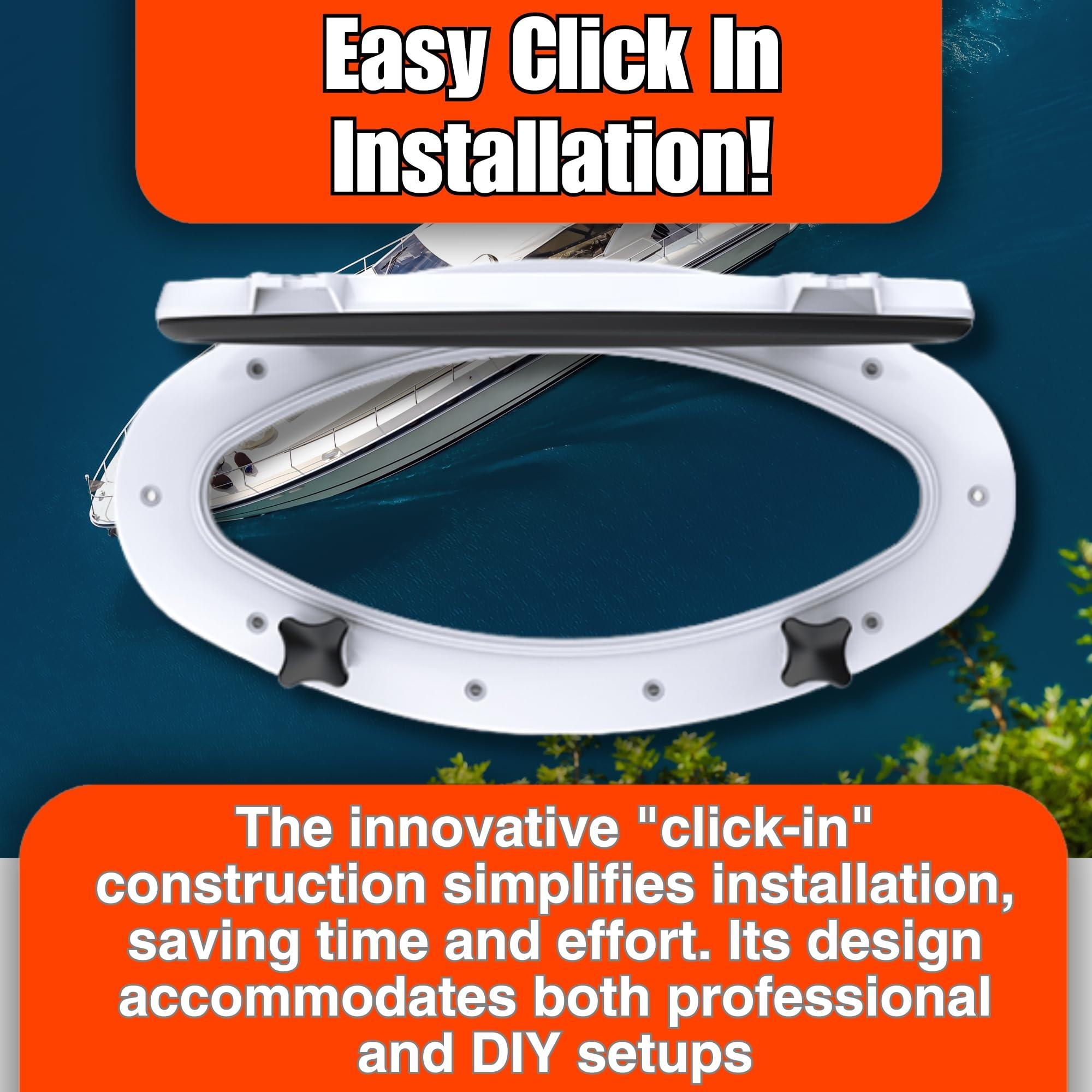 SEAFLO SEAFLO 16.1\" x 8.6\" Elliptical Oval Porthole Portlight Window - ABS Plastic & Tempered Glass, White, for Boat, Yacht, and Marine Applications