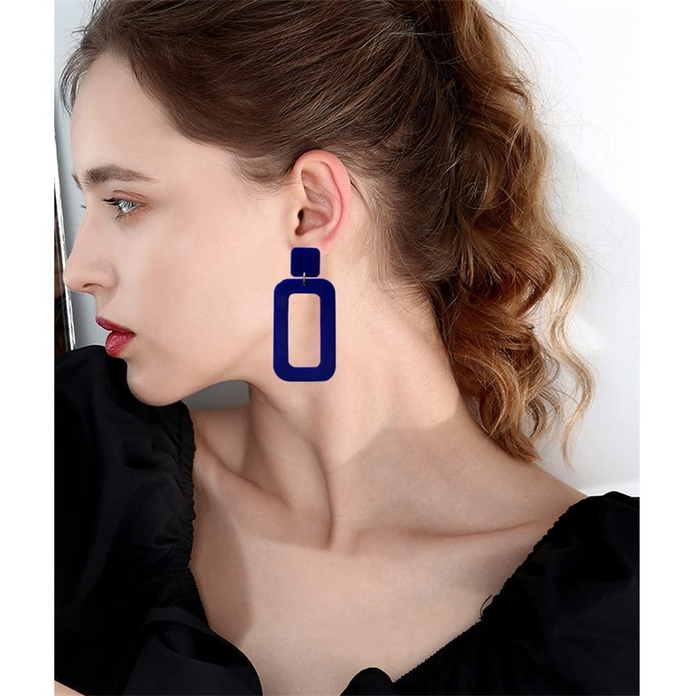DIYANMMY DIYANMMY Retro Simple Acrylic Geometric Square Hollow Earrings for Women White Statement Drop Earring (Blue Square Hollow Earrings)