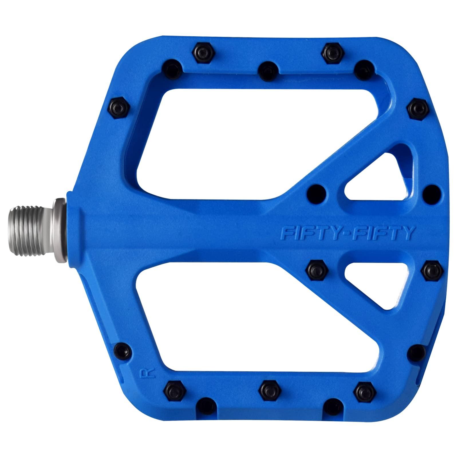FIFTY-FIFTY FIFTY-FIFTY Mountain Bike Pedals, Non-Slip MTB Nylon Composite, 9/16" Bicycle Pedals, Lightweight and Wide Flat Platform (Blue)