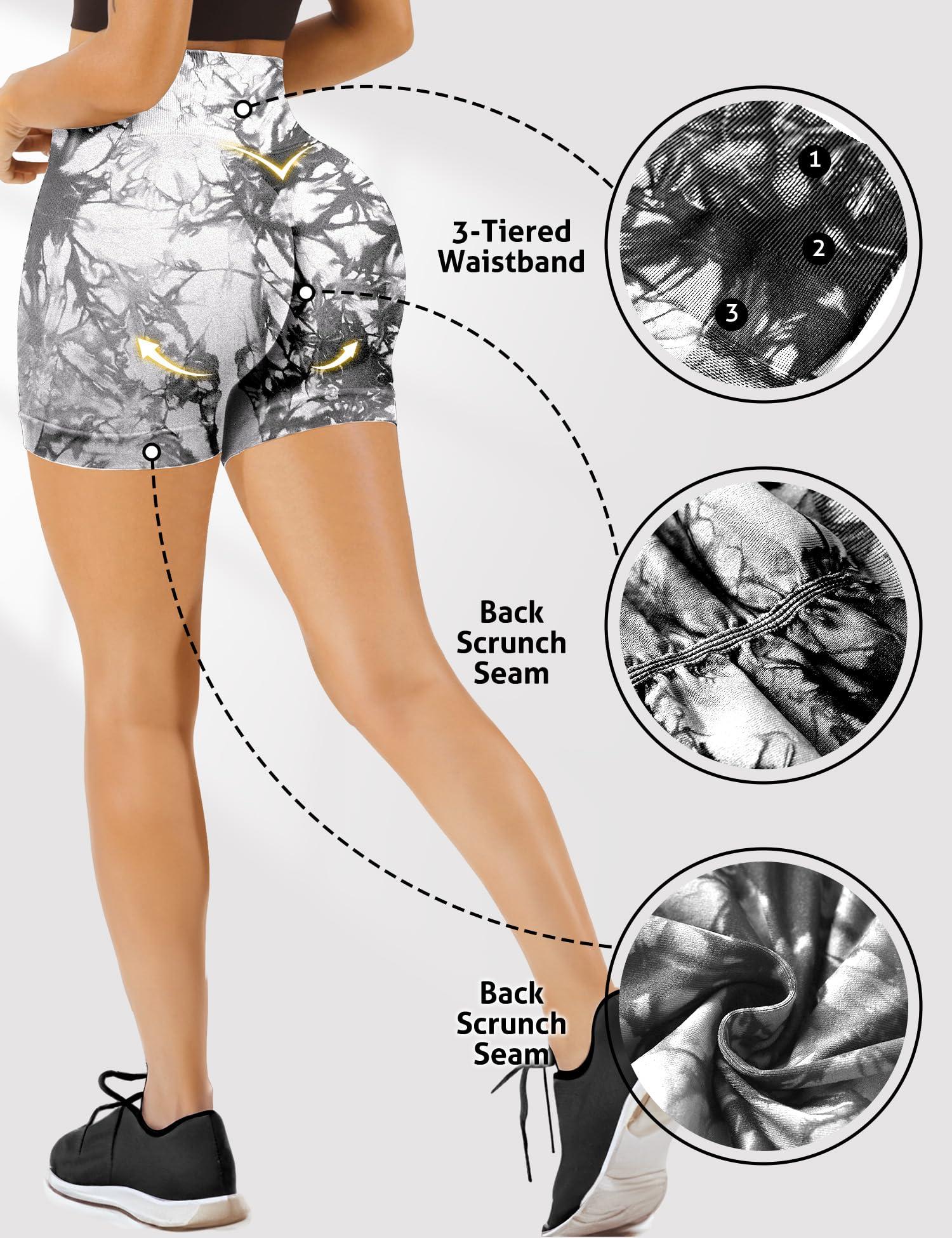 Buauty Gym Shorts Women Seamless Scrunch Butt Booty Lifting Workout Shorts High-Waisted Stretchy Yoga Leggings Athletic Shorts Pants for Squat Proof Contour Fitness Sport Running Biker White Tie Dye