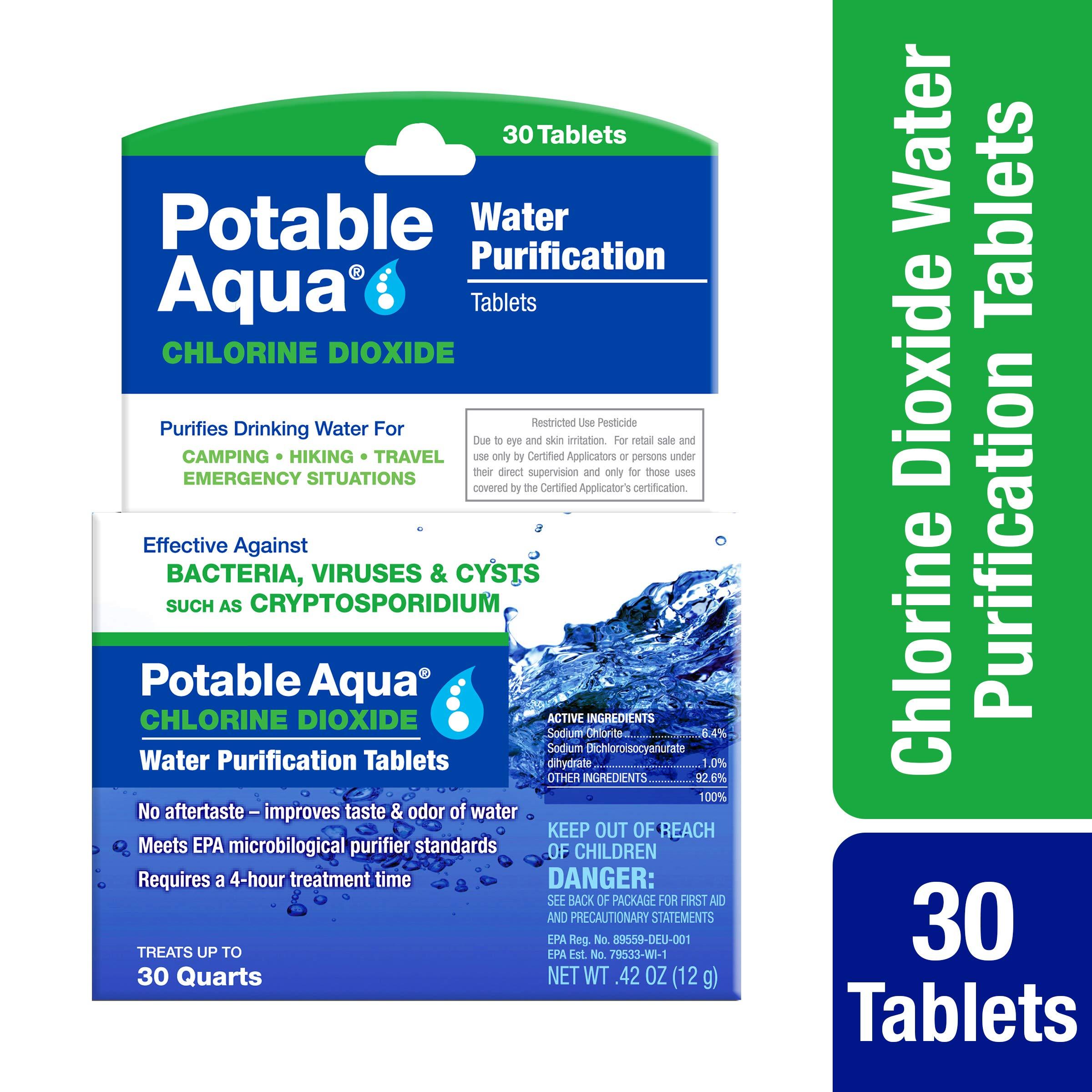 potable aqua Potable Aqua Chlorine Dioxide Water Purification Tablets - 30 Count & Water Purification Tablets with PA Plus - Two 50 Count Bottles
