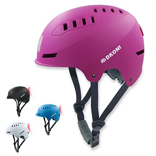 DKONI DKONI Bike Helmet with LED Lights Bicycle Helmets USB Rechargeable Front & Back LED Light Adult Cycling Helmet for Urban Commuter (Medium, Pink)