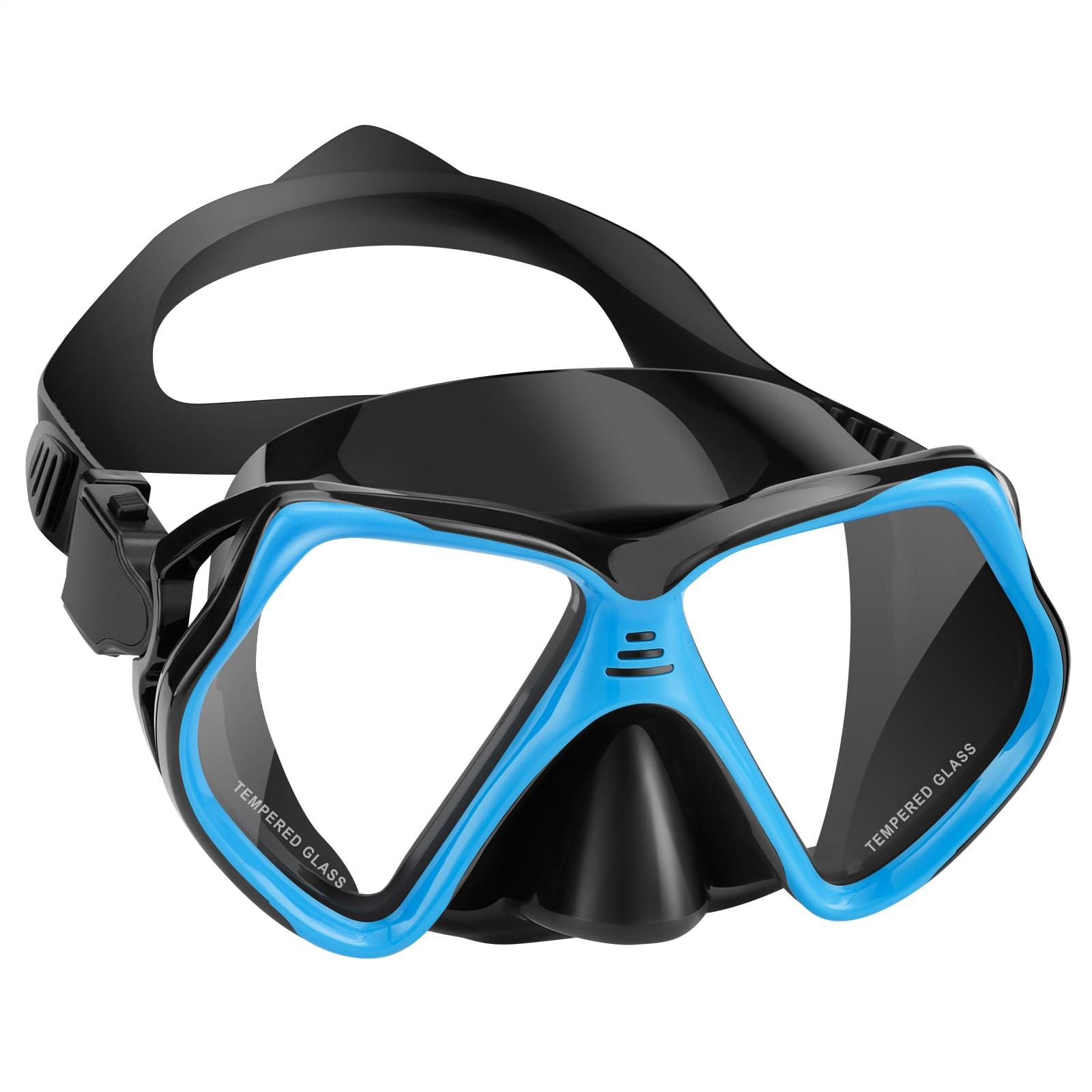 ITOWE ITOWE 2 Window Swimming Goggles Snorkel Mask Adult Unisex Tempered Glass Shatterproof Scuba Diving Mask Anti-Fog No Leak Snorkeling Mask 180 Clear View Goggles with Nose Cover Youth Men Women