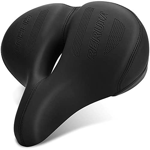 RERUIA RERUIA Oversized Bike Seat Comfortable Saddle Dual Shock Absorbing Center Cutout Wide Large Exercise Bicycle Seat Leather Cover Waterproof Universal Fit for Men Women Seniors Outdoor Indoor Cycling