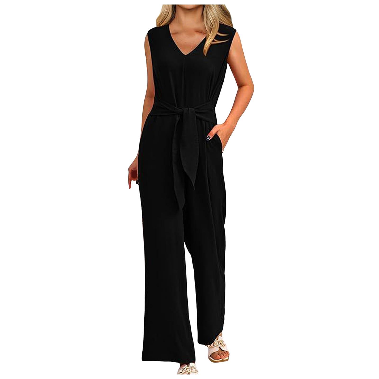 NineFit Basics Womens Wide Leg Jumpsuits Plus Size Sleeveless Party Jumpsuits Sexy Dressy Overalls Casual Palazzo Work Rompers Black