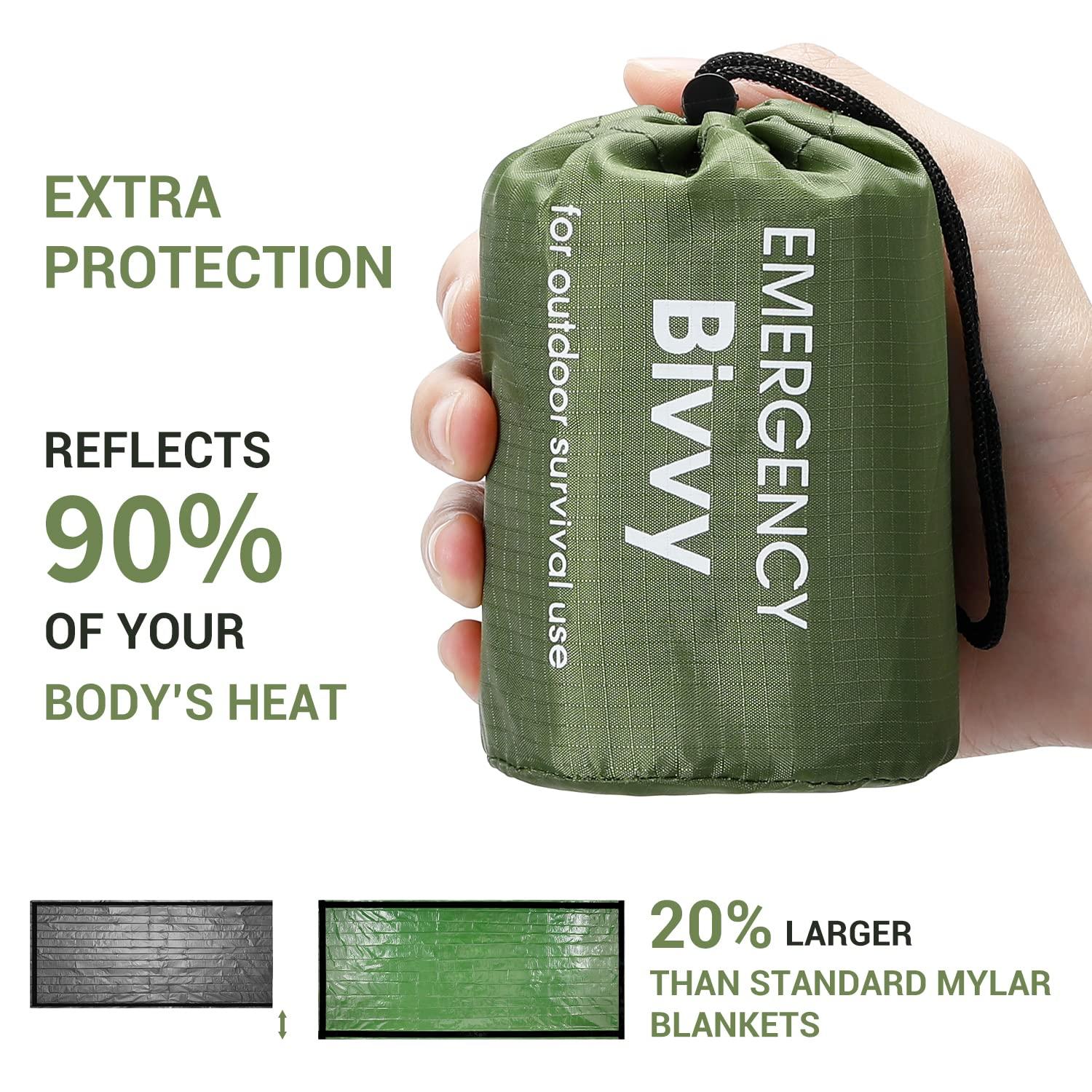 Esky Esky Emergency Sleeping Bag, 2 Pack Survival Bag Portable Thermal Bivy Sack, Waterproof Lightweight Emergency Blanket Survival Gear with Compass for Camping Hiking Outdoor Adventure