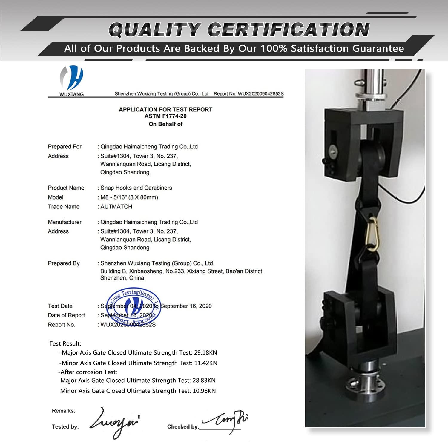 AUTMATCH AUTMATCH Carabiner Clips, 3\" Carbon Steel Spring Snap Hook Caribeener Clips Buckle Pack Grade Heavy Duty Carabiners Quick Link for Camping, Fishing, Hiking, Traveling, Gold, 4 Pack