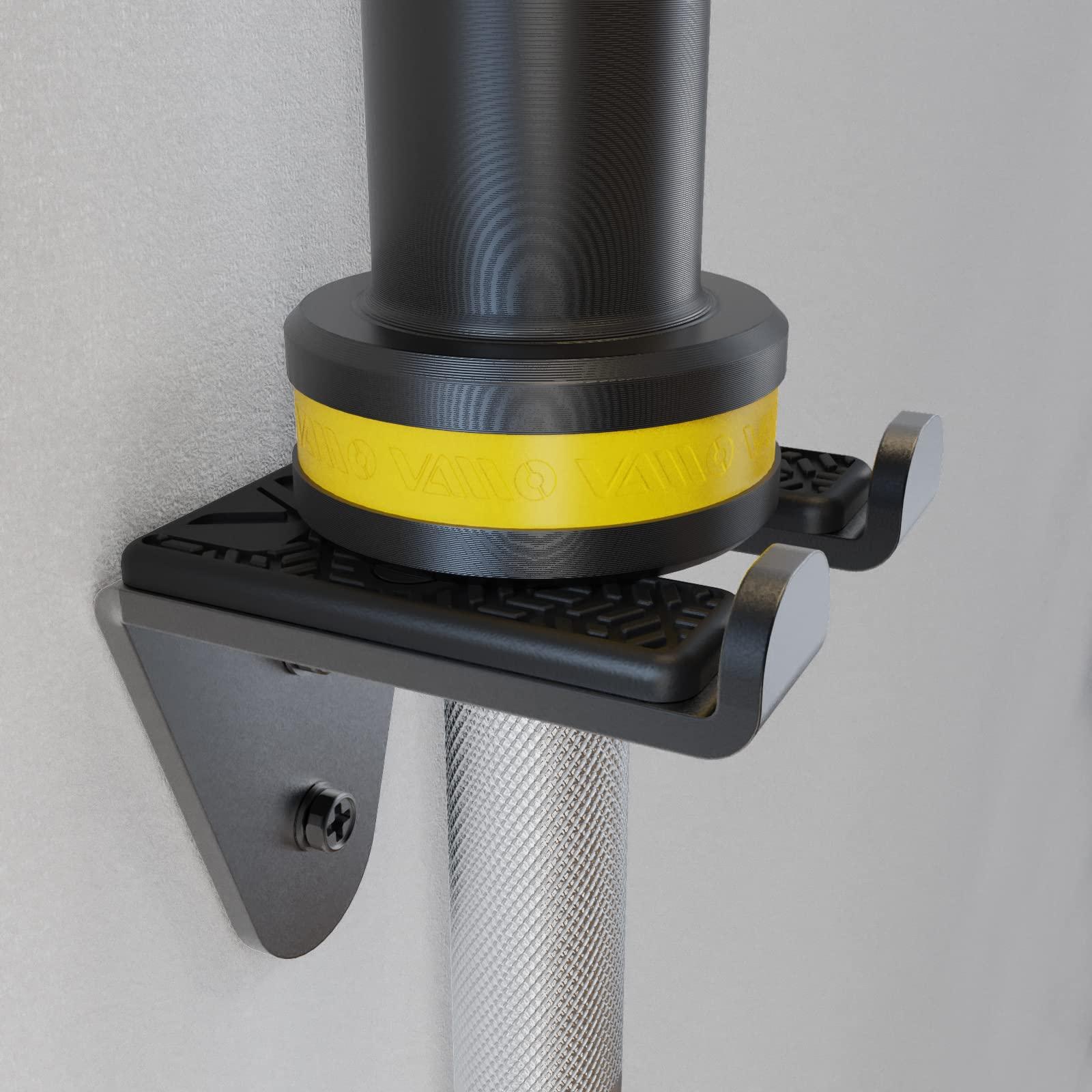 VAIIO VAIIO Single Olympic Barbell Hanger,Garage Gym Bar Wall Rack,Vertical Barbell Mount Rack,Black Powder Coated,Space Saving Commercial or Home Gym Accessory,Holds Under 33mm Bar Size (Black)