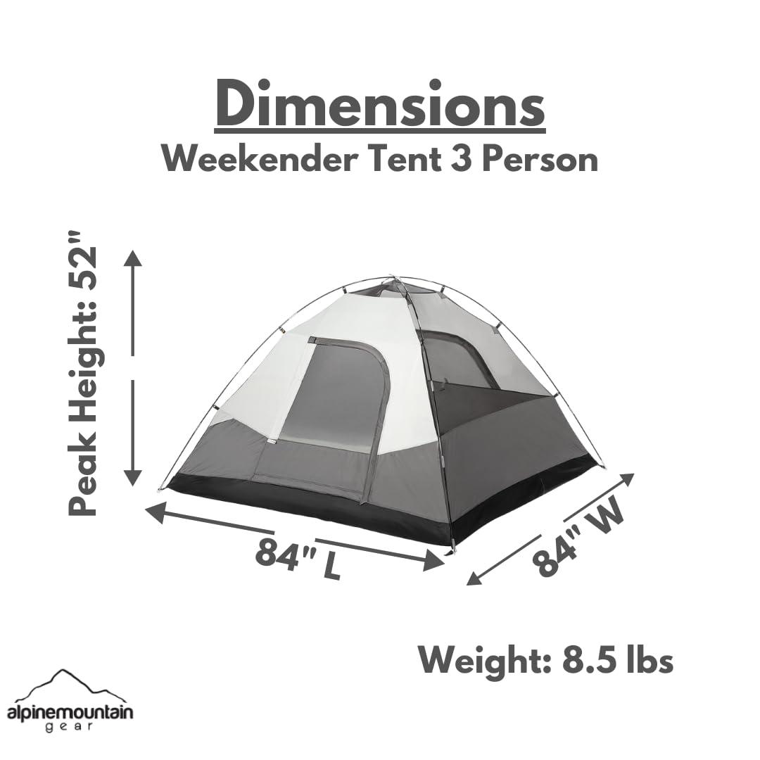 Alpine Mountain Gear Weekender Family Camping Tent for 3 People - Quick Setup, Dome Tent for Camping/Backpacking by Caddis Sports, (3 Person)