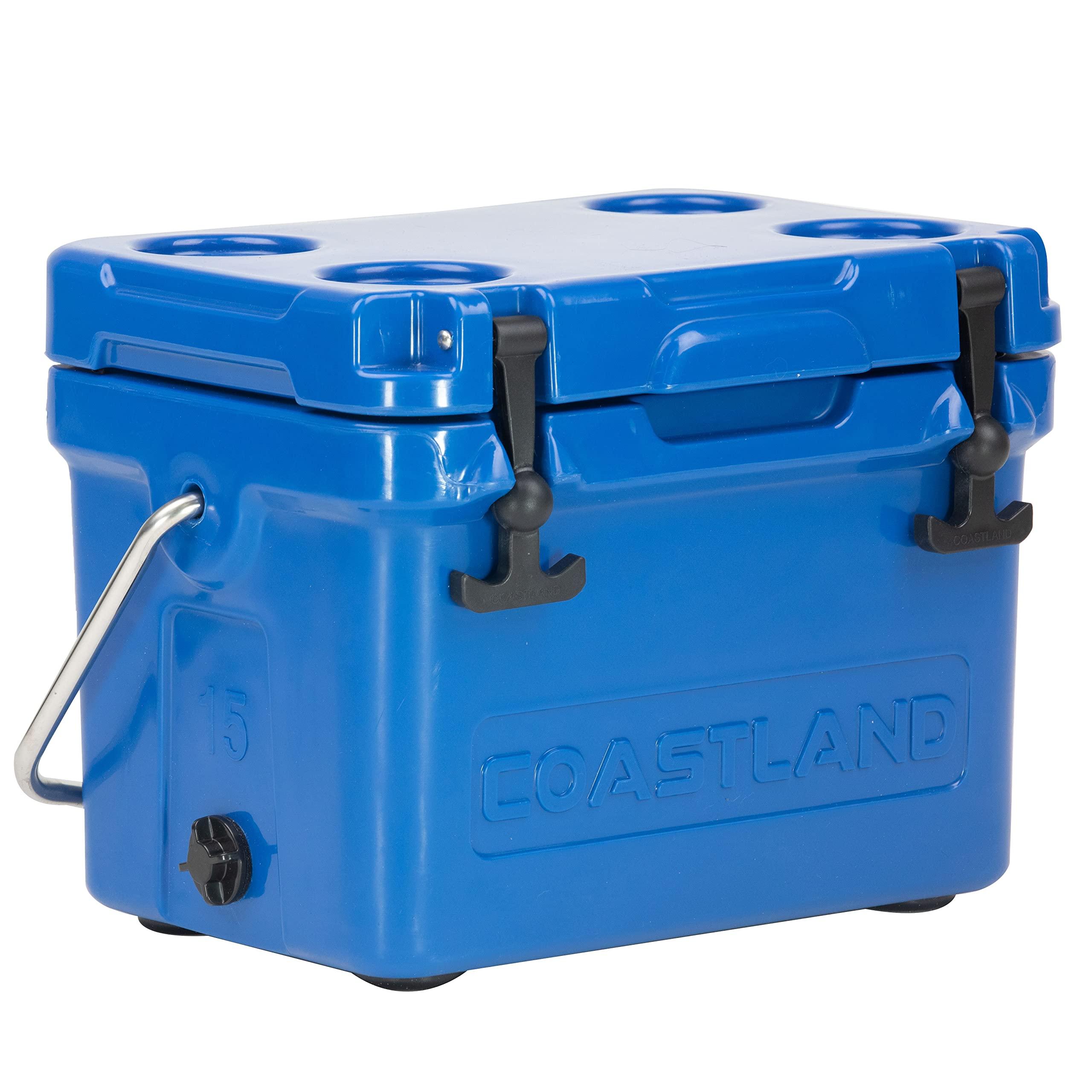 COASTLAND Coastland Bay Series Cooler Premium Everyday Use Insulated Rotomolded Cooler, Small Ice Chest for Tight Spaces, Soccer Games, & Tailgates, Blue, 15 QT