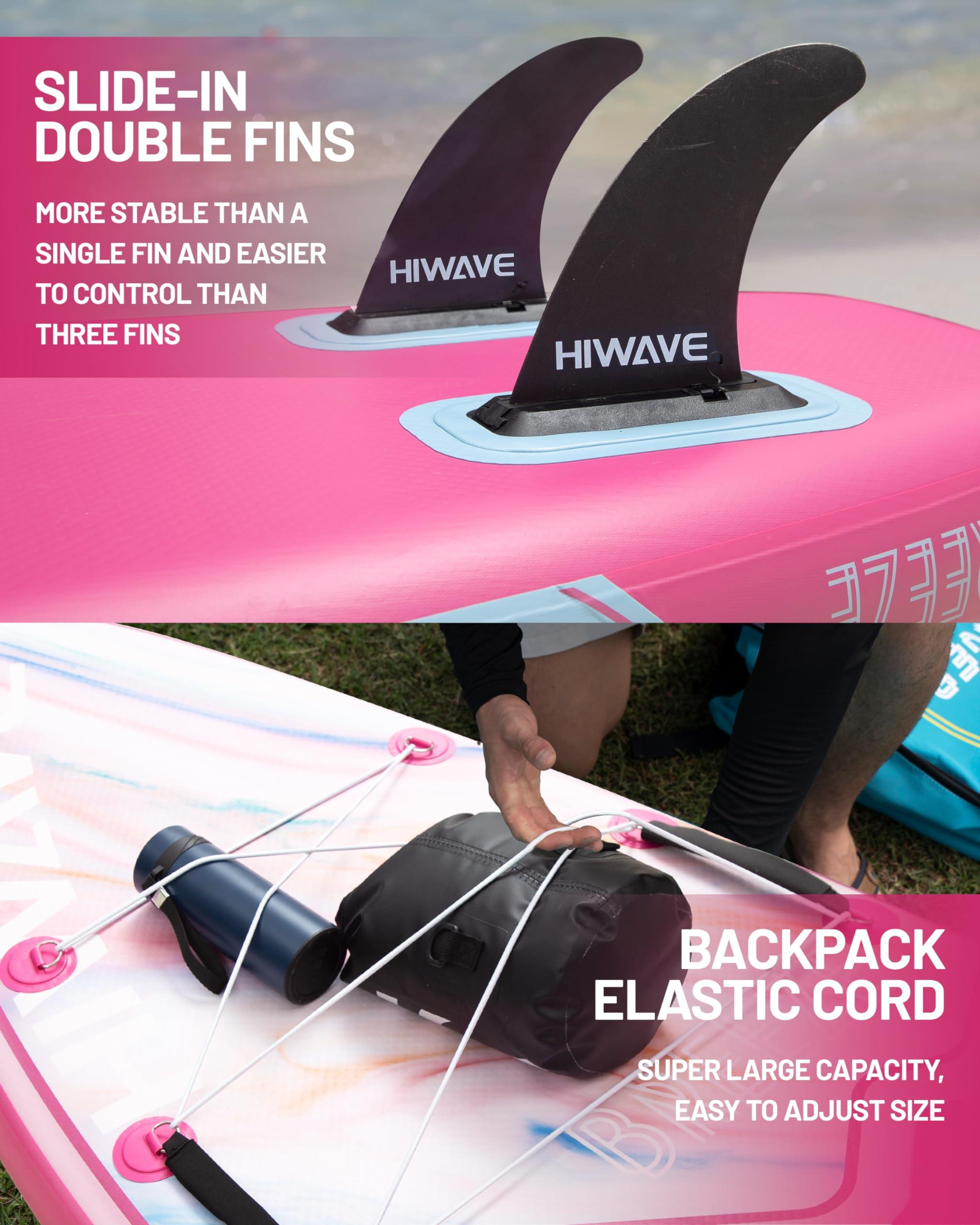 Hiwave Hiwave Inflatable Stand Up Paddle Board 11*34*6 Sup Board, 350lbs Capicity Adult&Youth Paddle Board, Pet Friendly for Ocean&Lake, w/Double Action Hand Pump Pink