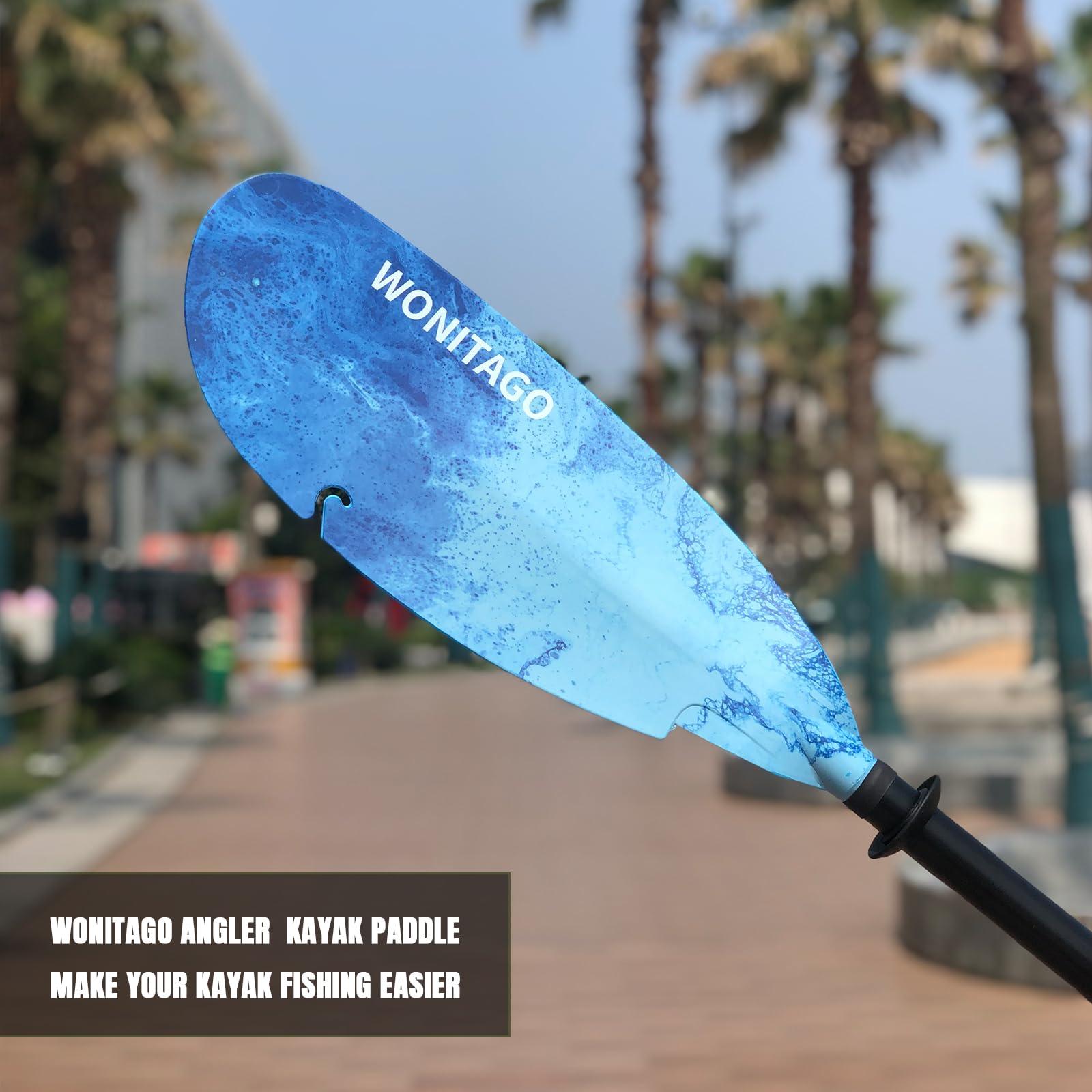 WONITAGO WONITAGO Angler Kayak Paddles Aluminum Paddle with Plastic Blades and Paddle Leash, Floating Adjustable Fihsing Kayak Oars, 3 Piece, 230-250cm/90-98 inch Blue