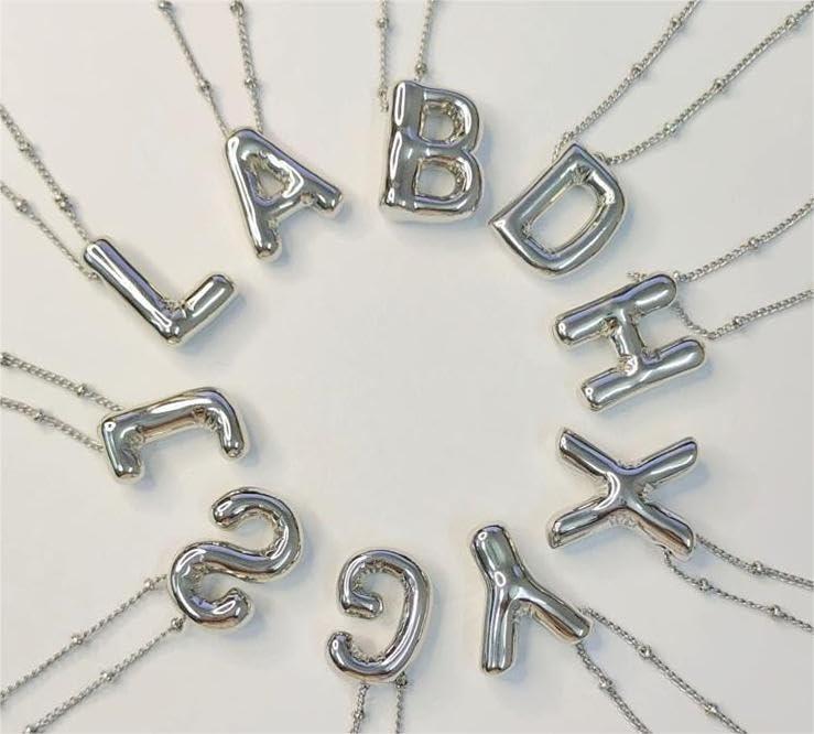 DIOWUS DIOWUS Bubble Letter Necklace For Women,Dainty Balloon Initial Necklaces 18k Gold Plated Chain Pendant Alphabet Necklaces For Girlfriend Charm Simple Gift Jewelry (silver-S)