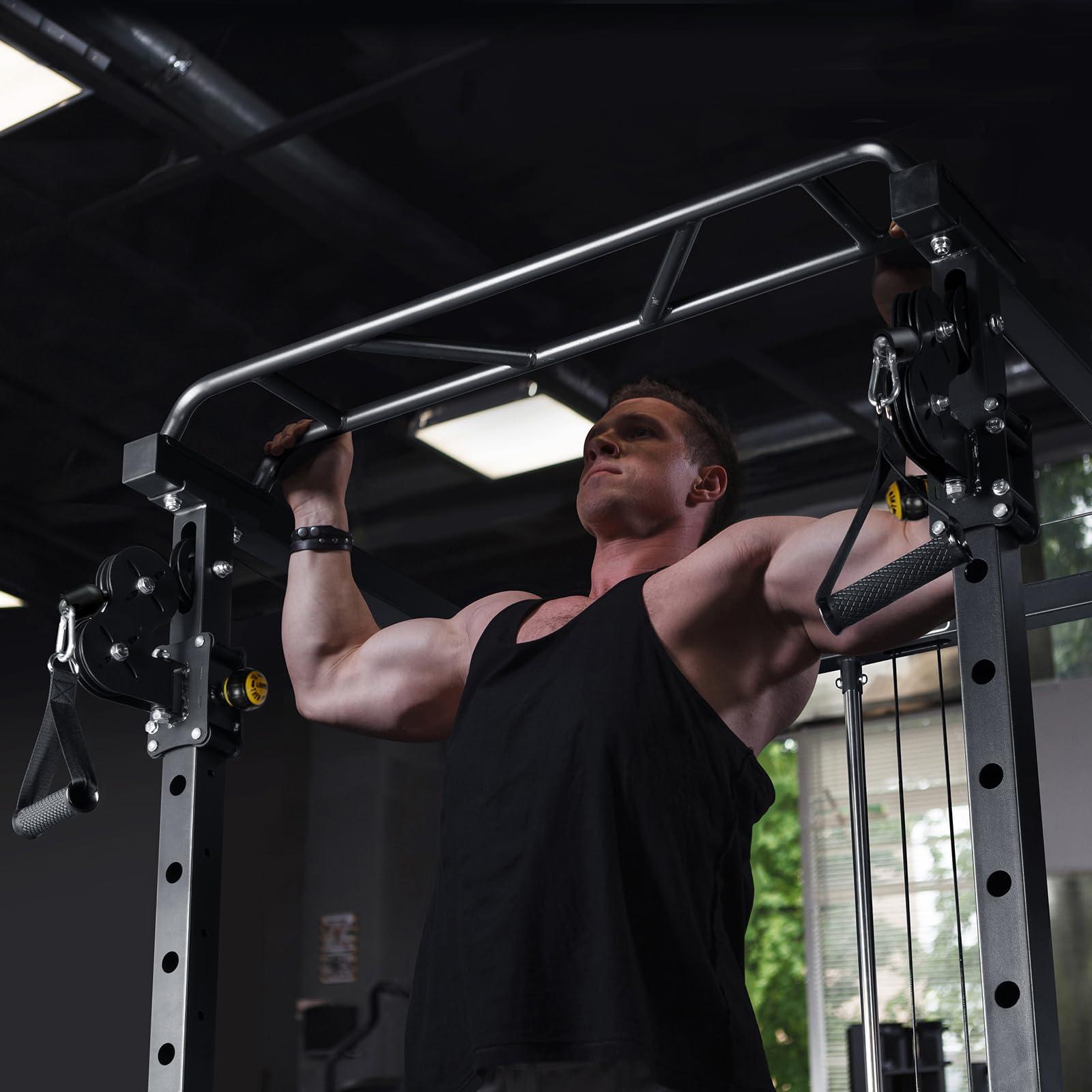 RitFit RitFit Multi-Function Power Rack Cage PPC03 with Adjustable Cable Crossover System,1000LBS Capacity, Full Home Gym Workout with J-Hook, Landmine and Other Attachments-Black