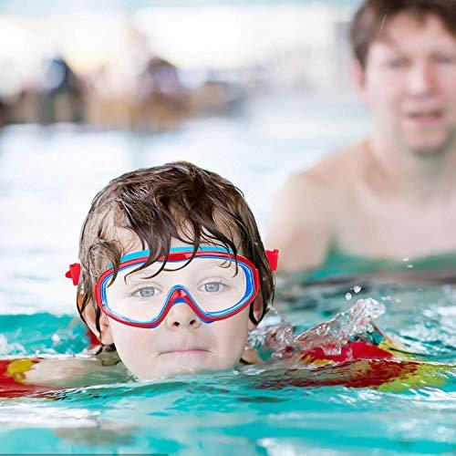 KAILIMENG KAILIMENG Kids Swim Goggles, Clear Wide View No-Leak Anti-Fog UV Protection Swimming Glasses with Nose Clip Earplugs for Toddlers Youth Child 3-15 Years Old (Red Blue)