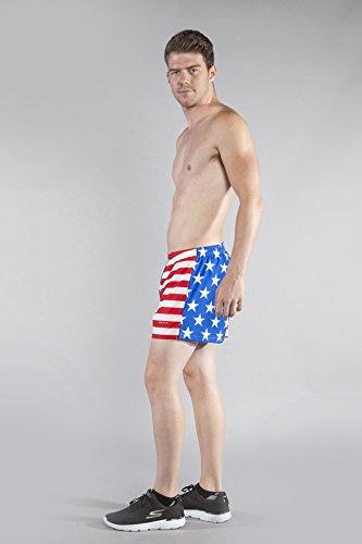 B.O.A B.O.A Boa Mens Stretch 3.75\" V-Notch Running Short US Flag (1102SWP) SIZE SM