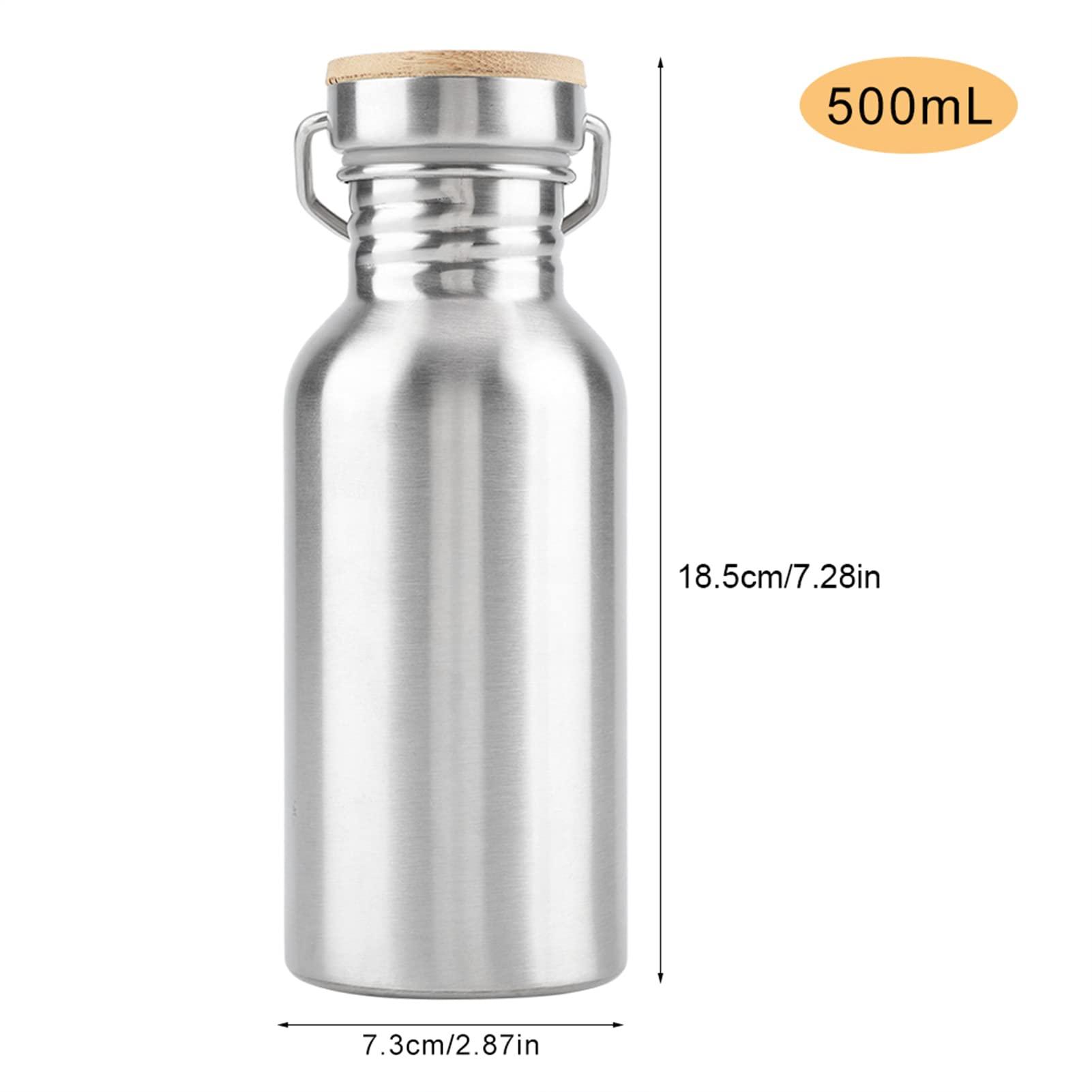 NineFit Basics Stainless Steel Water Bottle, Outdoor Portable Silver Stainless Steel Water Bottles Metal Water Bottle with Silicone Sealing for Hiking, Camping, Cycling, Picnic (500ML)
