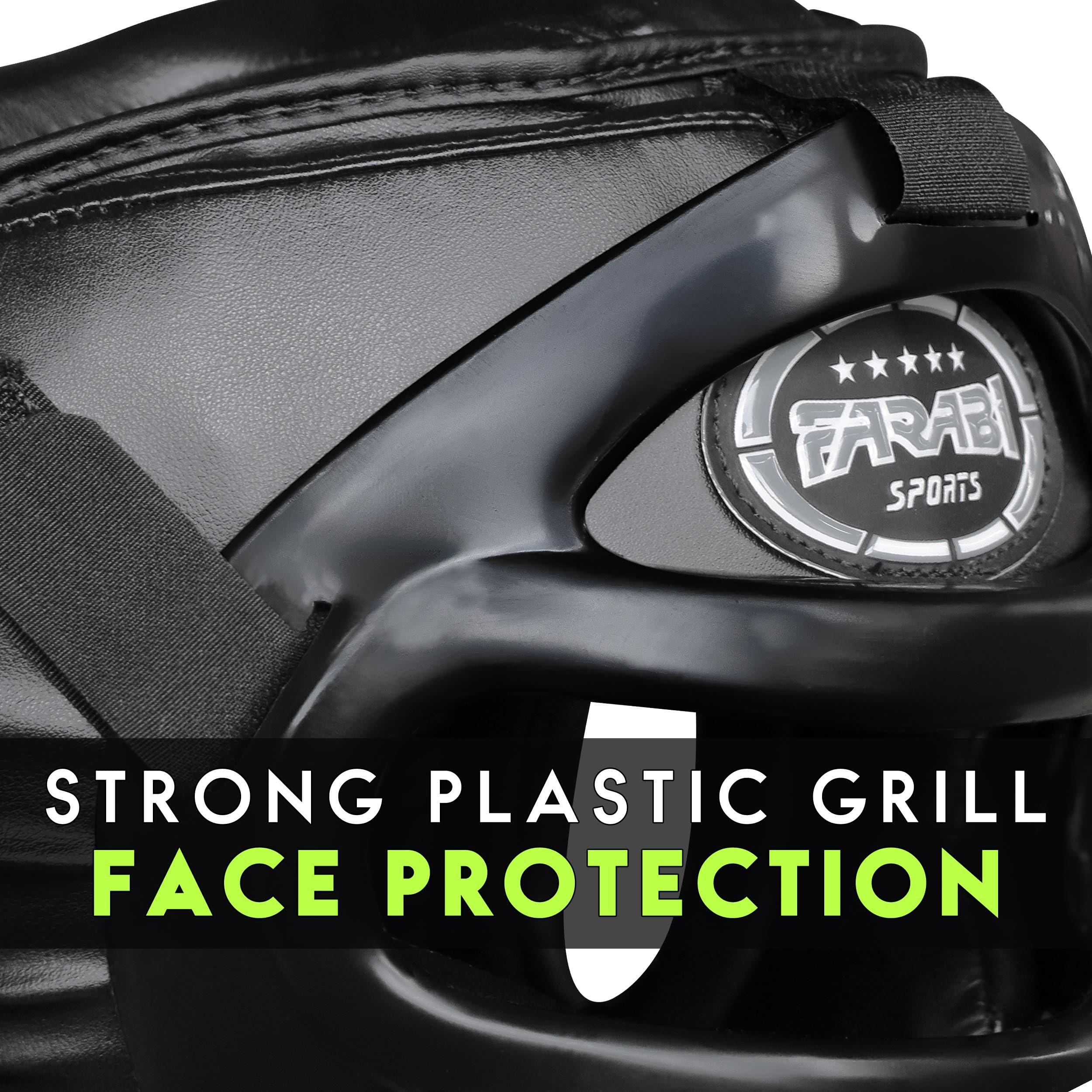 Farabi Sports Farabi Sports Boxing Headgear Grill Head Guard MMA Training Kickboxing Sparring Gear Removable Front Bar Gril (Black, X-Large)