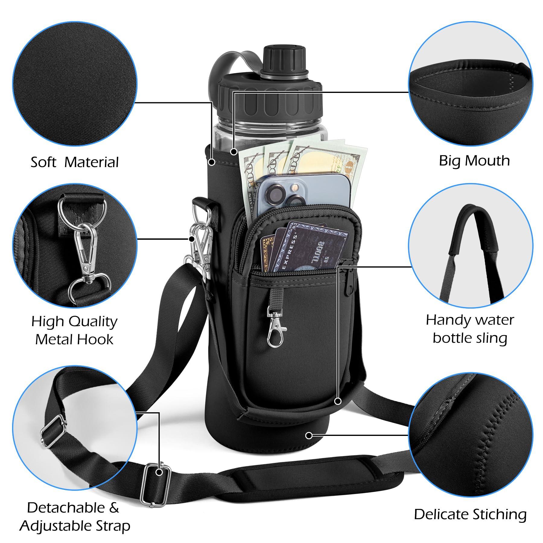 Noxgifix Noxgifix Water Bottle Holder with Strap,Water Bottle Bag,32/40 oz Large Capacity,Adjustable Shoulder Hand Strap,2 Phone Pocket Water Bottle Holder,Water Bottle Accessories for Camping Running Walking