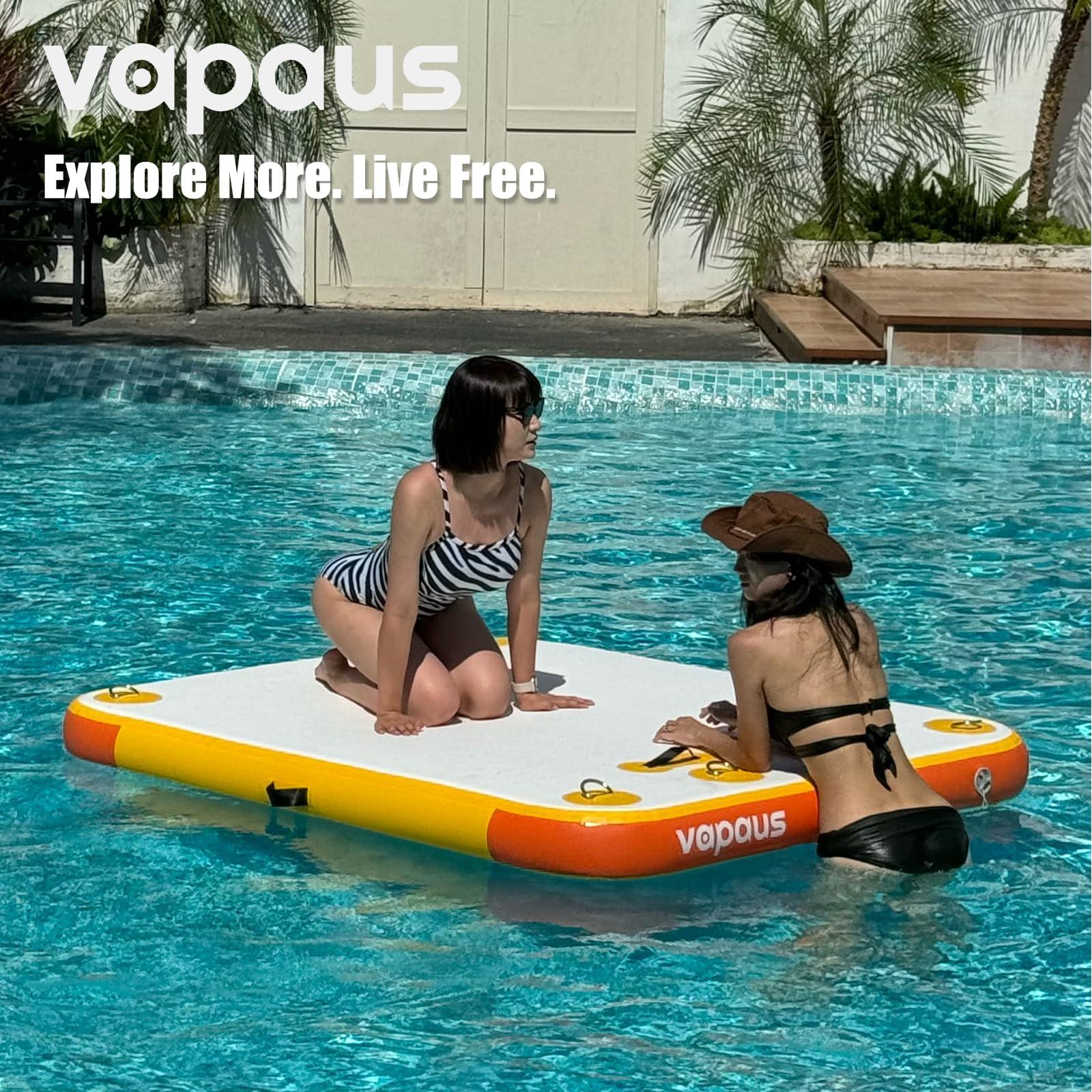 vapaus vapaus Inflatable Floating Dock Water Air Mat Swim Platform Floating Island Deck with Rope Ladder for Pool Lake Beach Relaxing Sunbathing (Yellow Orange, 10ft x 6ft x 6")