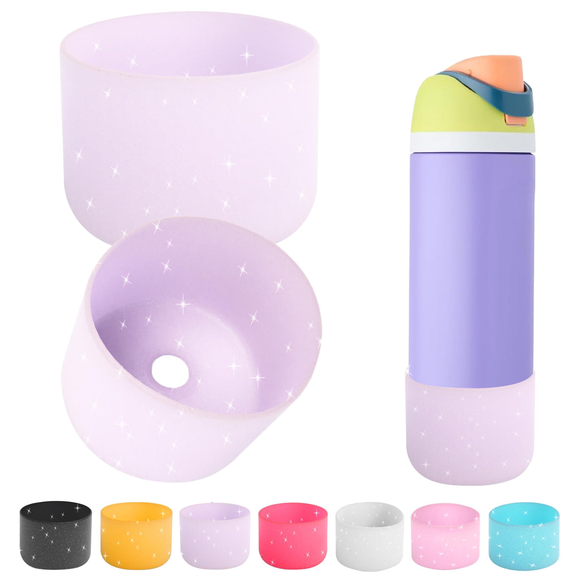 AESKEIA 2PCS Silicone Water Bottle Boot for Owala 24oz 32oz 40oz,Anti-Slip Protective Sleeve Bottom Bumper Protector for FreeSip, Twist, and Flip Stainless Steel Water Bottles (Glitter Light Purple, 24oz)