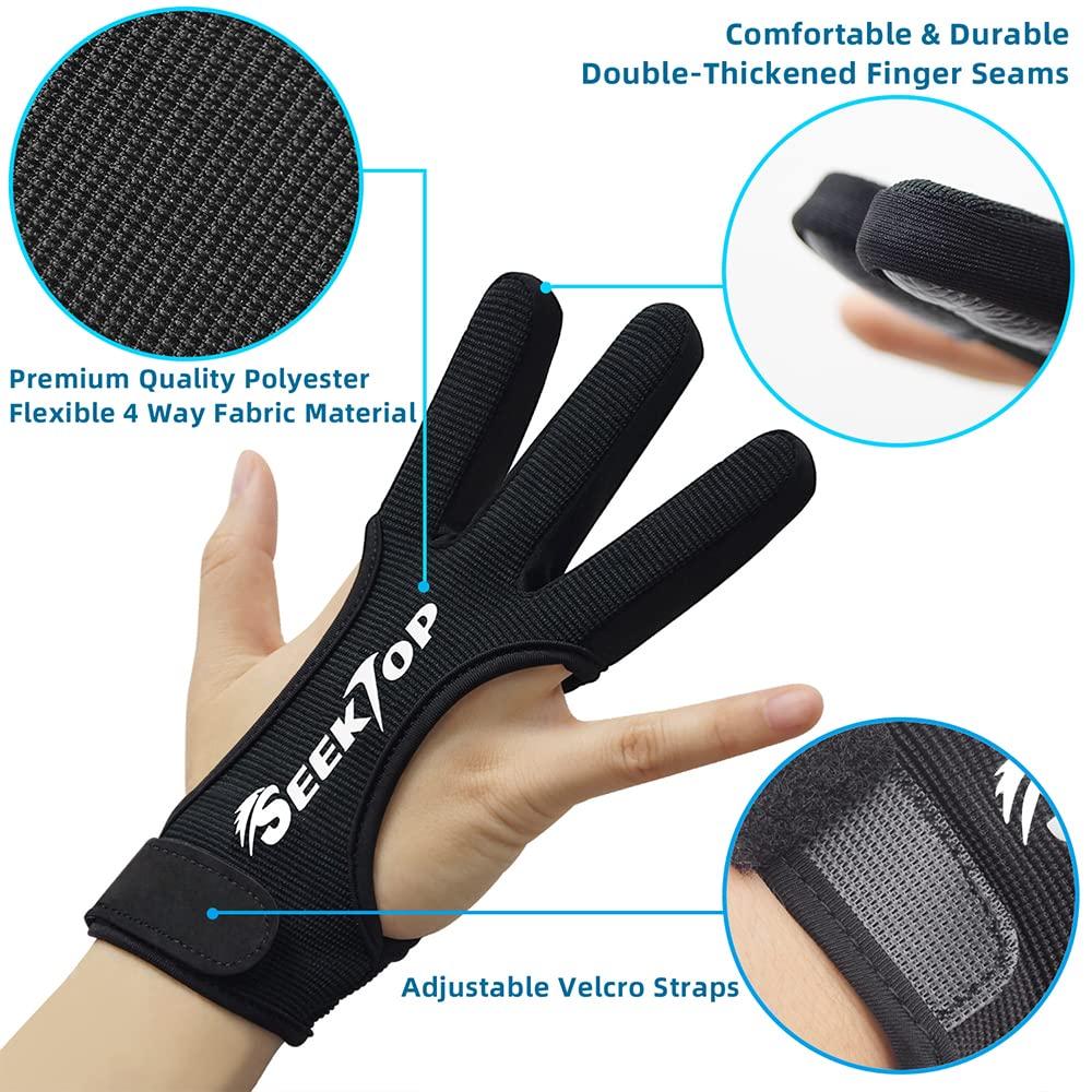 Seektop Seektop Archery Gloves Shooting Hunting Leather Three Finger Protector for Youth Adult Beginner (Update Black, L)