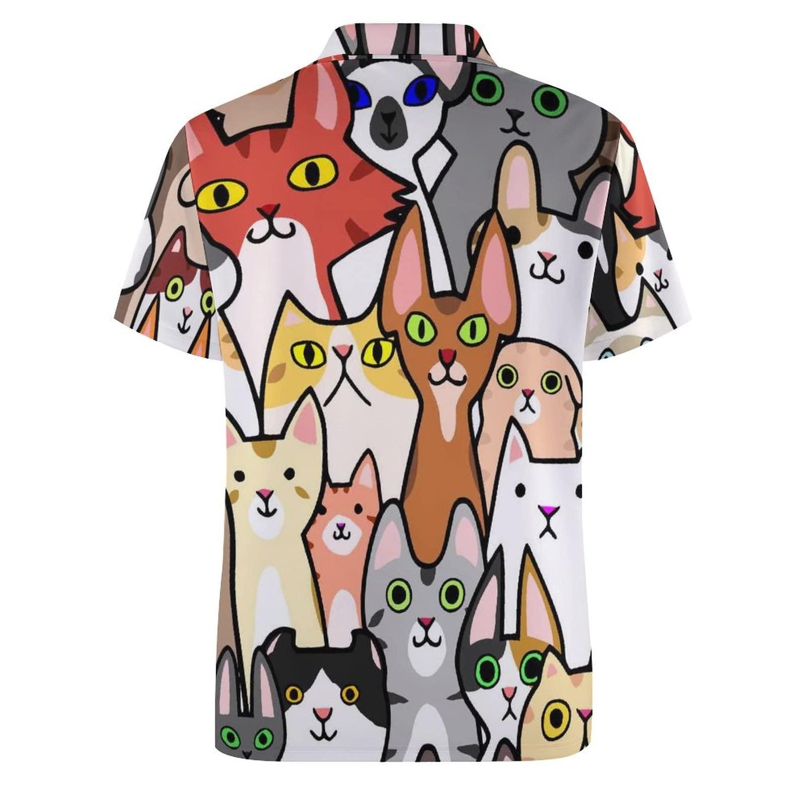 BAIKUTOUAN BAIKUTOUAN Colorful Doodle Cats Faces Men's Golf Polo-Shirt Short Sleeve Jersey Tees Casual Tennis Tops M