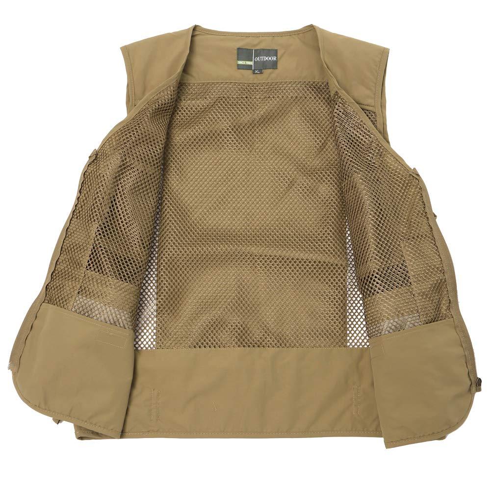 Ziker Ziker Men's Mesh Breathable Openwork Camouflage Journalist Photographer Fishing Vest Waistcoat Jacket Coat (as1, alpha, l, regular, regular, Khaki02)