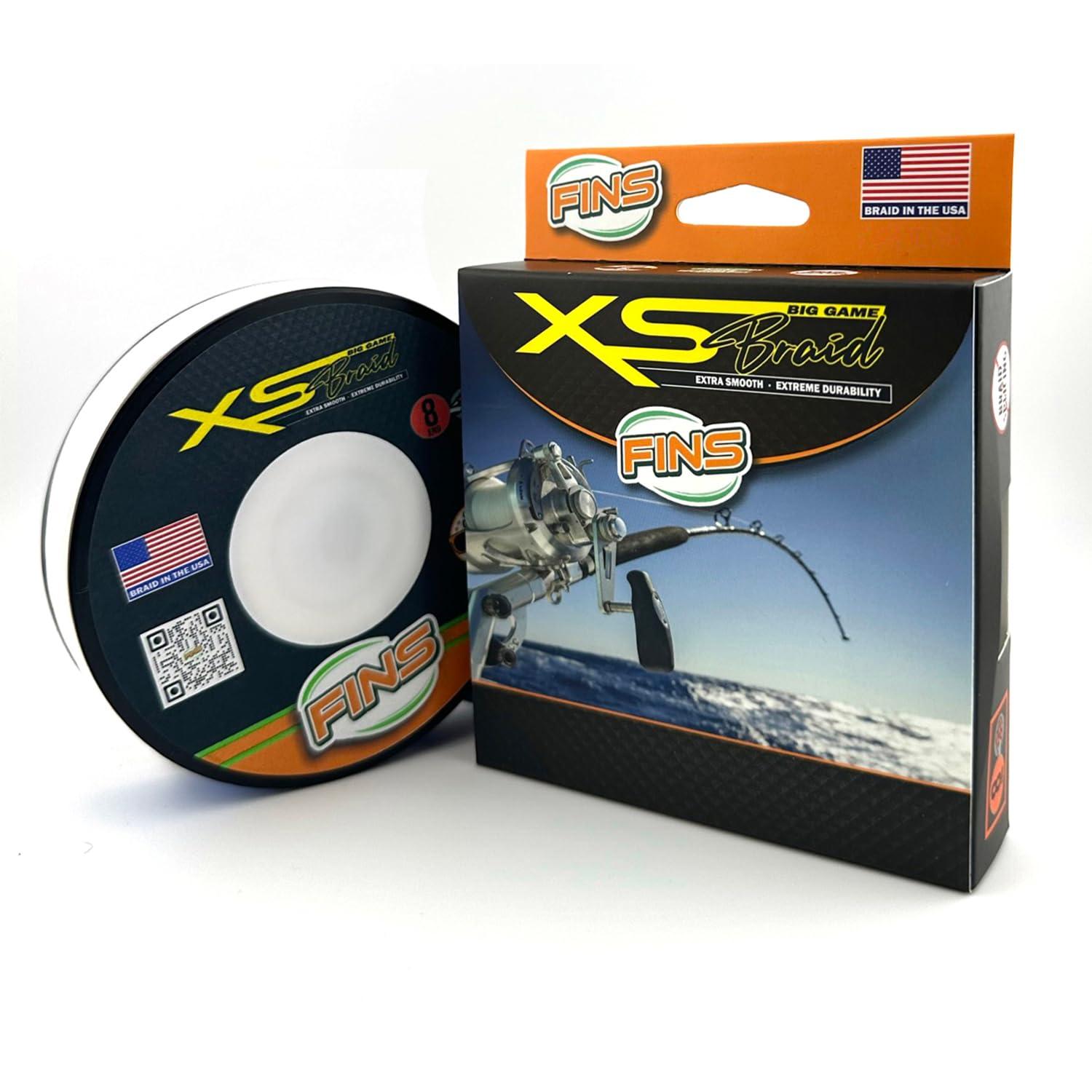FINS FINS XS Big Game Braid - USA Made - 8-End Round Abrasion Resistant Braided Fishing Line for Freshwater/Saltwater Trolling and Bottom Fishing - White - 15 lb - 300 Yds