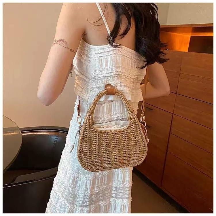 CHINDREE CHINDREE Small Straw Purses for Women Woven Handbags Handmade Straw Crossbody Beach Bag Square Boho Clutch Bag(Khaki)