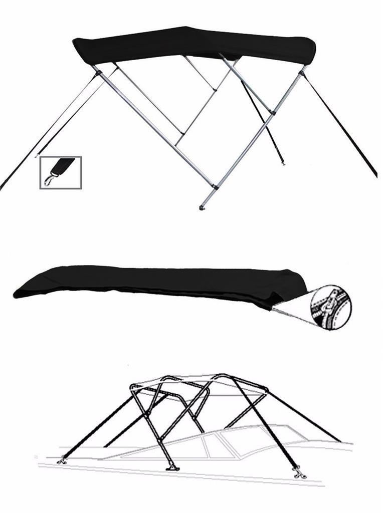 STOPBYUS STOPBYUS 7.6 oz Black 3 Bow Round Tube Boat Bimini TOP Sunshade Compatible for Zodiac Cherokee 440 1995