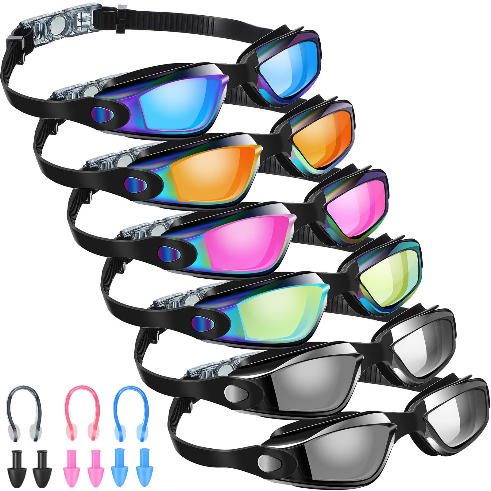 Flutesan Flutesan 6 Pack Swimming Goggles Adult Kids Anti Fog Pool Goggles with Ear Plugs Nose Clip No Leaking Full Protection(Multi Color,6.3 x 1.8 Inches)