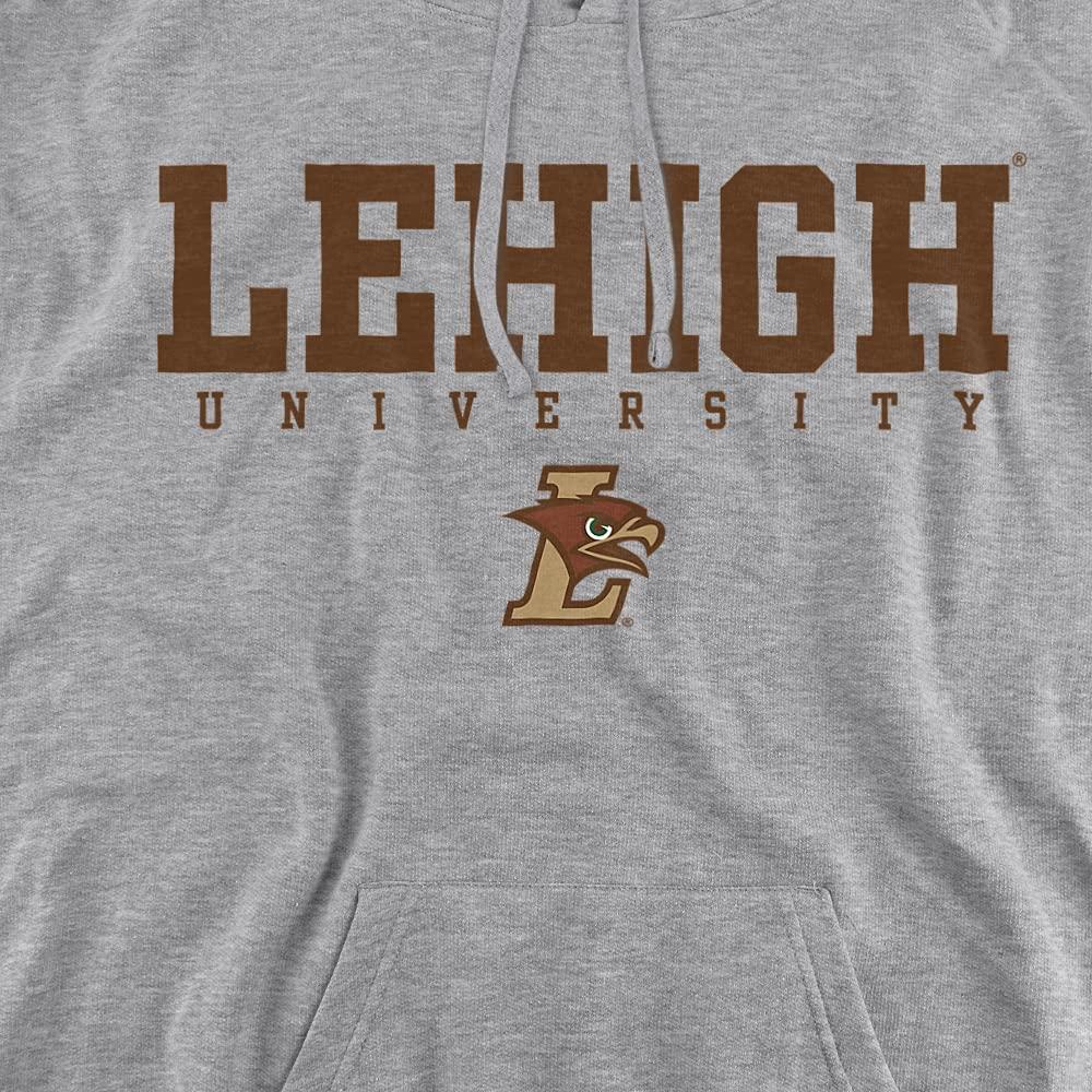 LOGOVISION Lehigh University Official Stacked Unisex Adult Pull-Over Hoodie, Lehigh University, Athletic Heather, Large