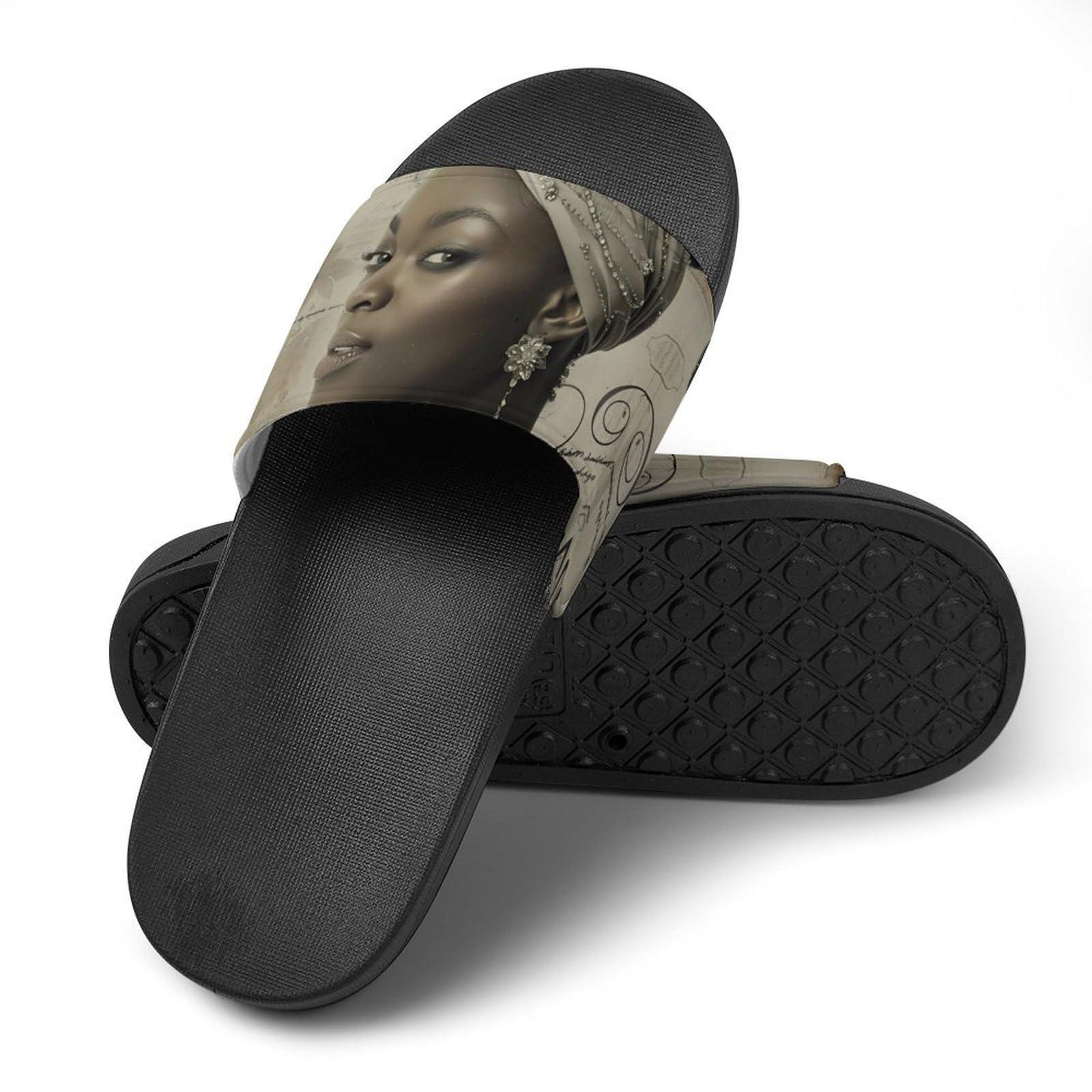 NineFit Basics African American Black And Silver Woman PVC Home Slippers Non-Slip Bathroom Slippers Durable Shower Shoes for Women Men 43 (265mm)