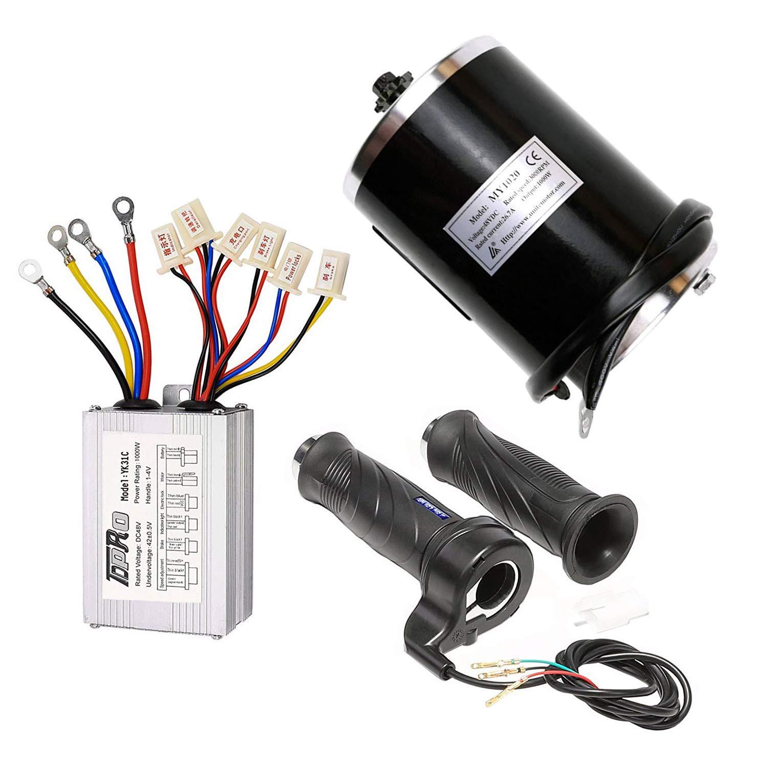 TDPRO TDPRO 48V 1000W Brushed Speed Motor & Controller & Throttle Grip Kit for Electric Scooter Go Kart Bicycle e Bike Tricycle Moped