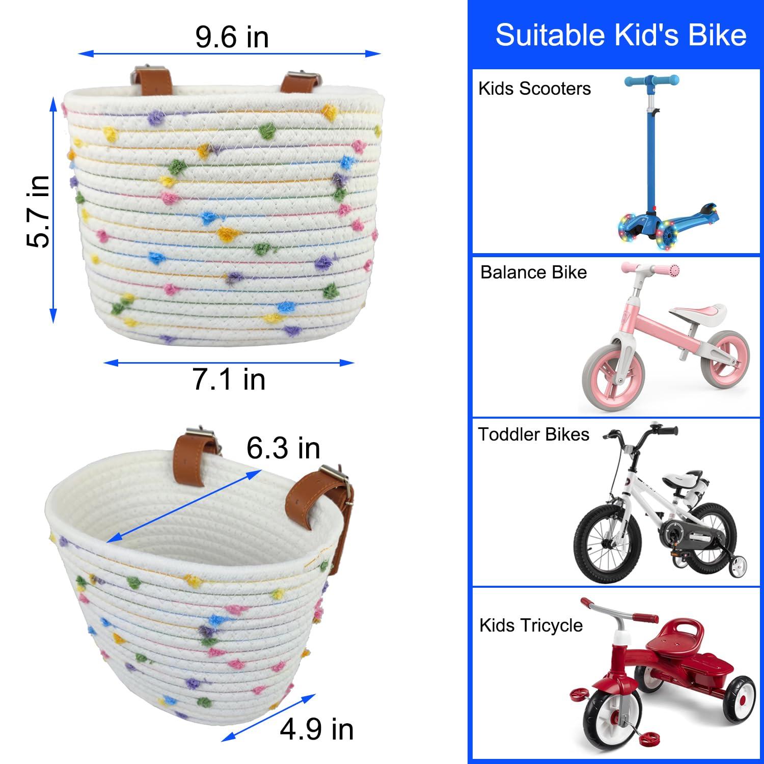 Mkuero Mkuero Kids Bike Basket, Bike Basket for Boy and Girl, Children\'s Bicycle Basket Woven with Sisal Rope, Cute Kids Bike Decorative Accessories for Kids Bikes, Balance Bikes, Scooters and Tricycles
