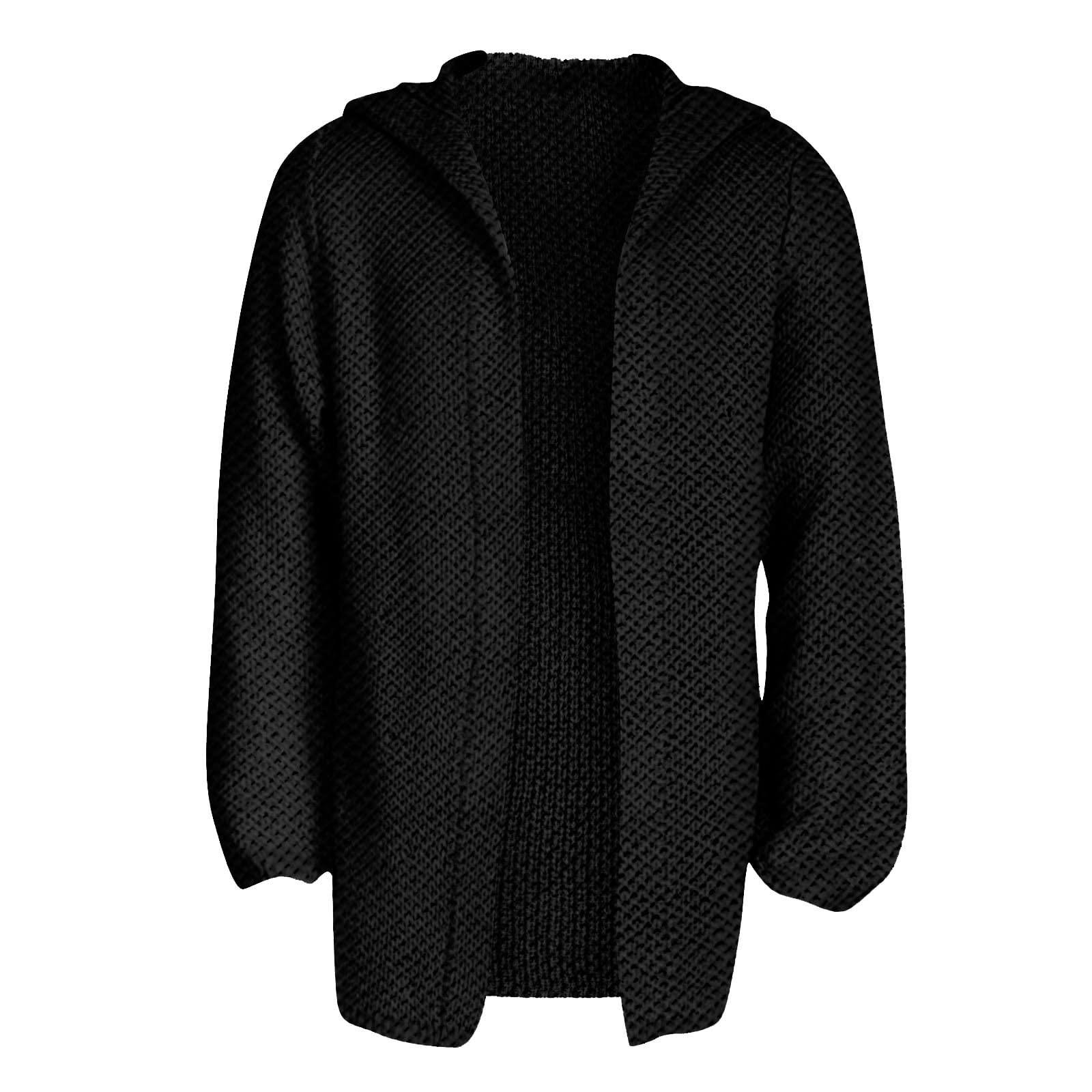 Ymosrh Ymosrh Thick Sweaters for Men Winter, Long Cardigan Sweater Casual Open Front Knit Sweater with Hood Mens Cardigan Sweater Fashion Shawl Collar Cardigan Zipper Sweaters Cardigan (XL, Black)