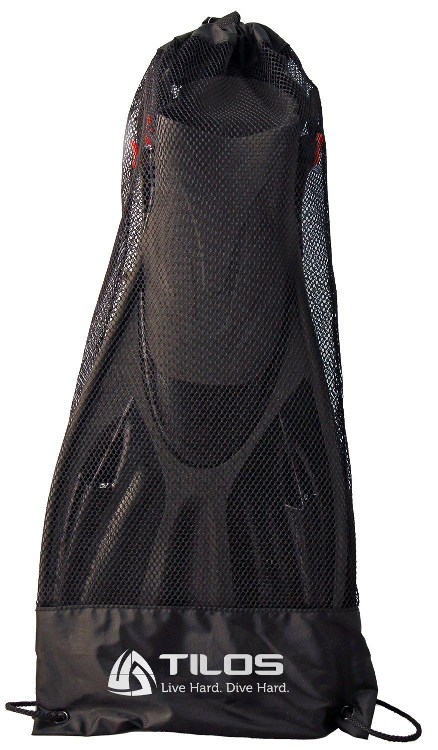 Tilos Tilos Getaway Large Open Heel Snorkeling Fins - Travel-Friendly, Adjustable Flippers for Wide Feet (Black, S/M (4.5 - 8.5))