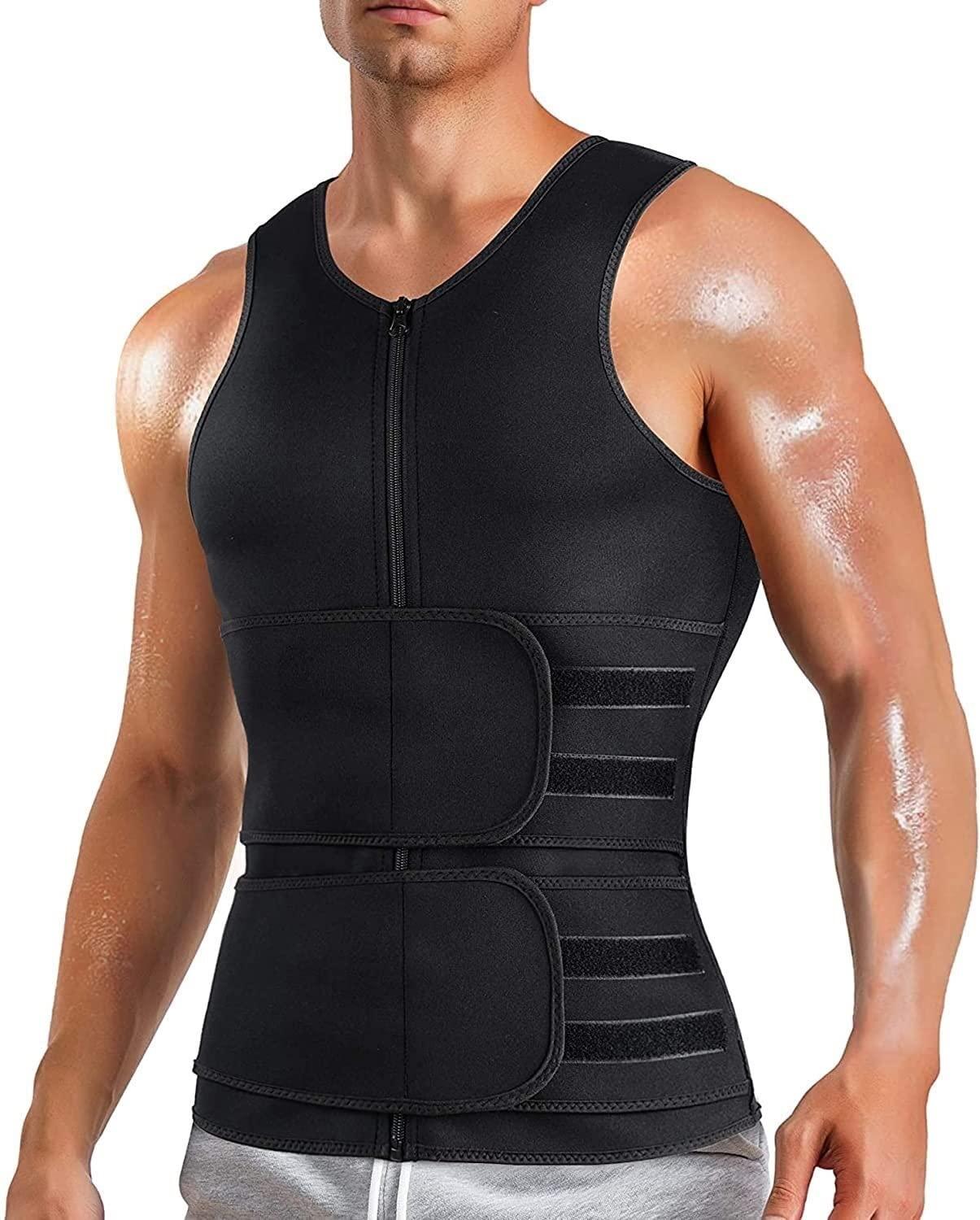Sohodoo Body Shaper Neoprene Men\'s Tummy Control Vest with Waist Trainer Belt Corset Vest Shapewear for Men Fitness Tank Top Sports (Color : Black, Size : Small)