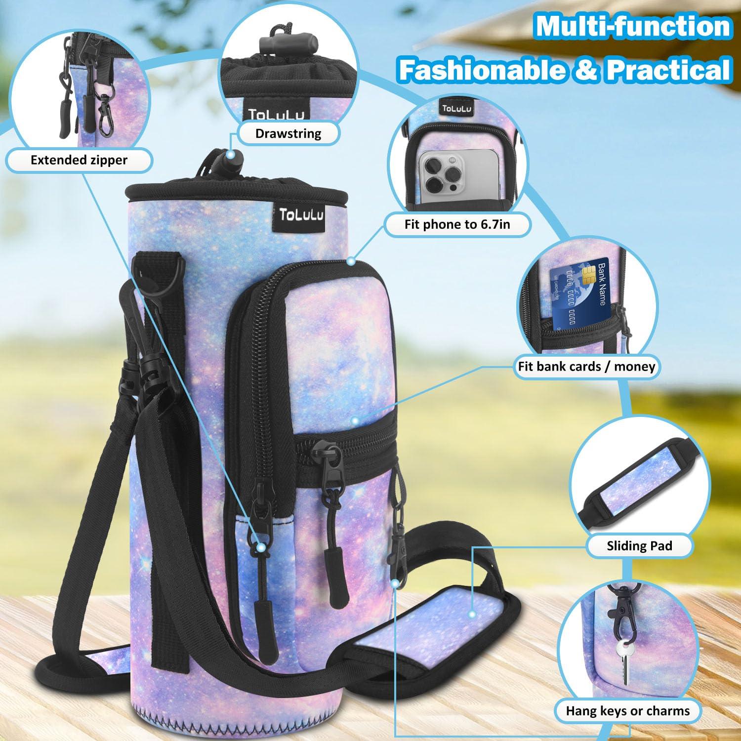 ToLuLu Water Bottle Carrier Bag 25/32/40oz with Phone Pocket, Insulated Neoprene Adjustable Shoulder Strap Water Bottle Pouch Case,Crossbody Water Bottle Holder Sling Sleeve for Women Men, 25OZ Blue Purple