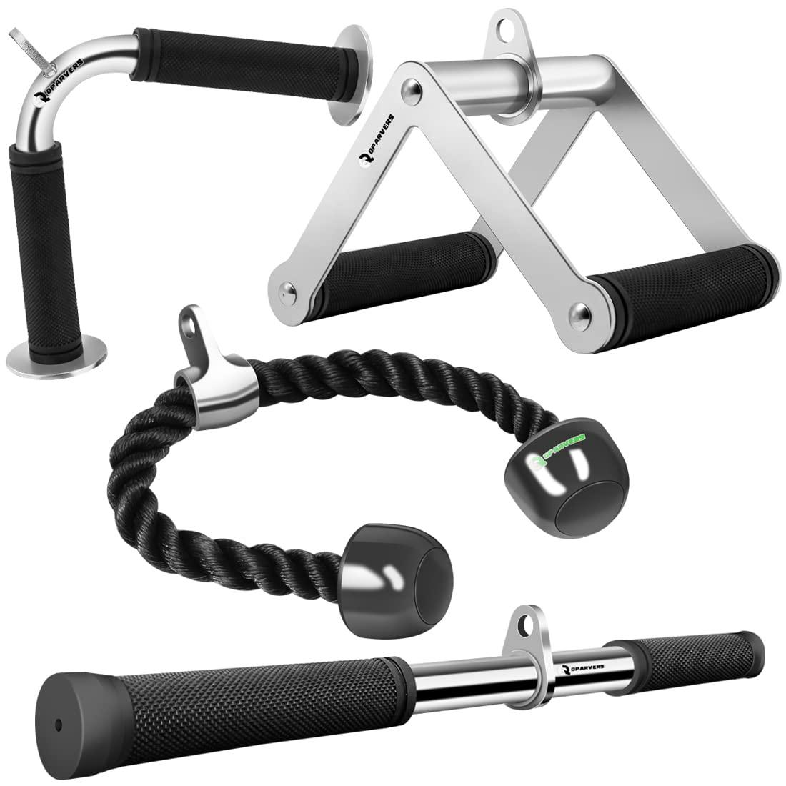 QPARVERS QPARVERS Cable Attachments for Gym lat pulldown attachments cable machine accessories, Straight Pull Down Bar, V-Shaped Press Down Bar, Tricep Rope, Row Handle