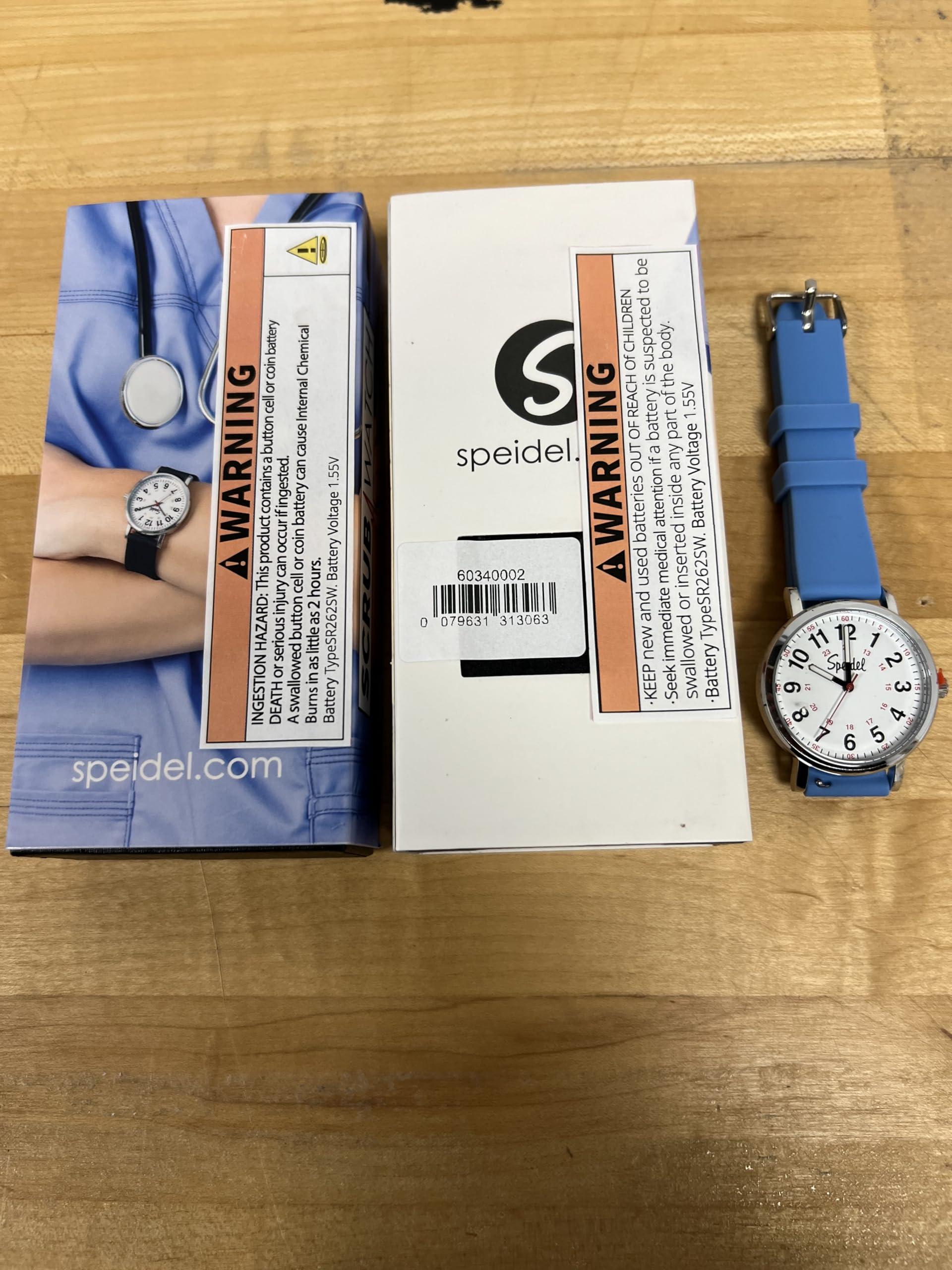 Speidel Speidel Original Scrub Watch for Nurses, Medical Professionals, Mens and Womens Watch with Second Hand Nursing, Nurse Watches for Women Men, Waterproof 12 and 24 hr Time - Black Case/Dial, Blue