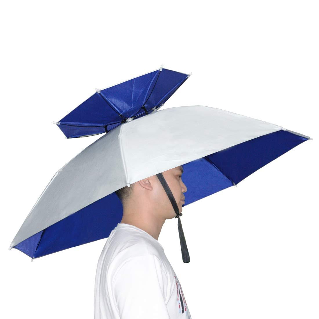 NEW-Vi NEW-Vi Fishing Umbrella Hat Folding Sun Rain Cap Adjustable Multifunction Outdoor Headwear Sliver/Blue + Sliver/Blue Oxford cloth double layer