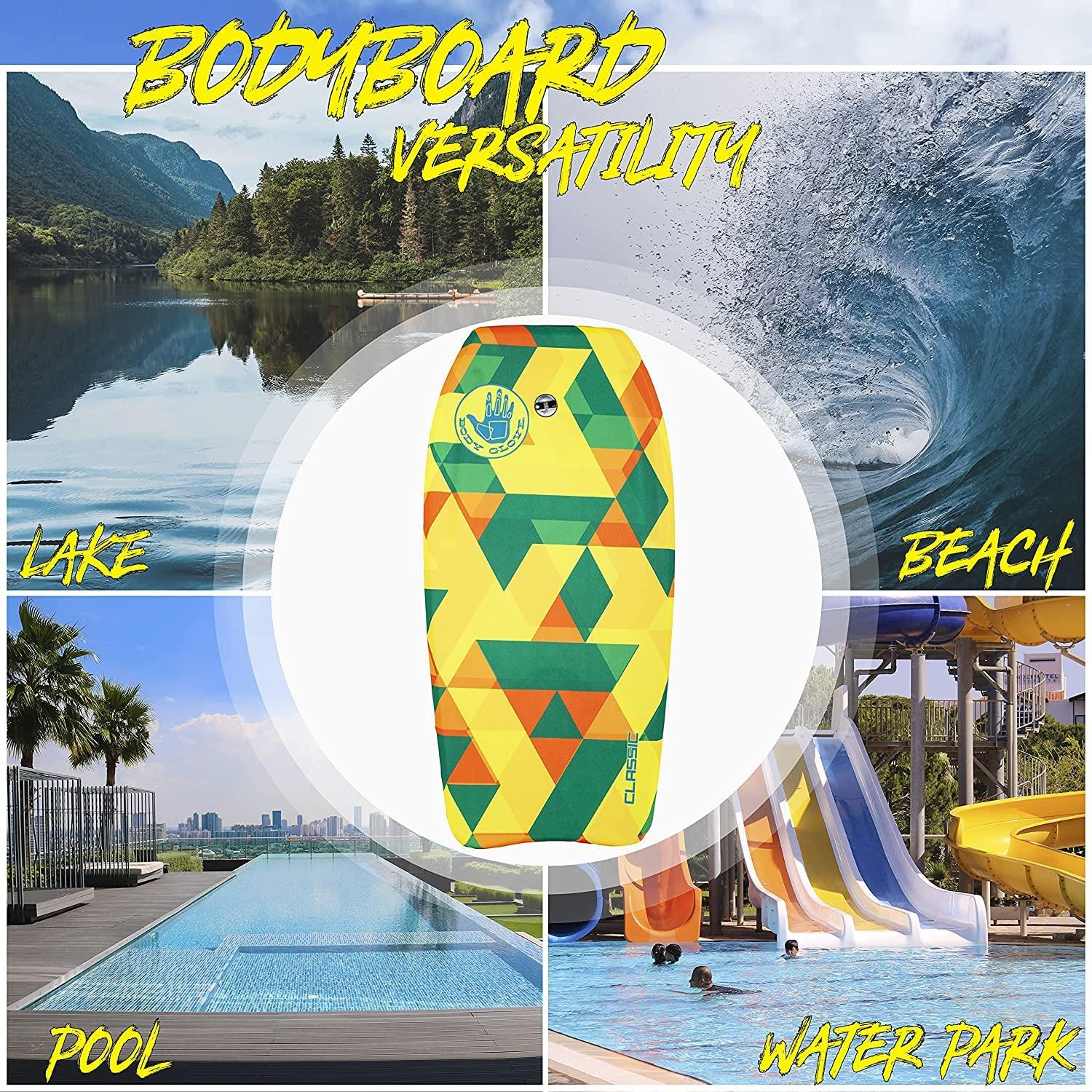 Body Glove Classic 33 Inch Bodyboard (Geometric) - EPS Core, HDPE Slick, Crescent Tail, Graphic Slick, Includes Leash for Men, Women, Kids - Durable, Surfing Waves Ocean Summer Fun Beach Water Body Board