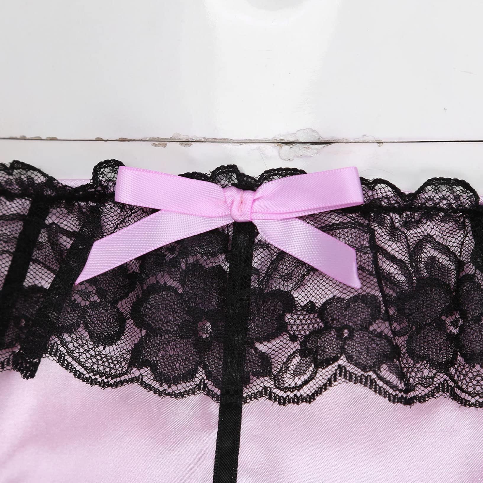 Oyolan Oyolan Men Silky Satin Sissy Panties Frilly Lace Cheeky Knickers Crossdressing Underwear Feminine Briefs Pink Medium