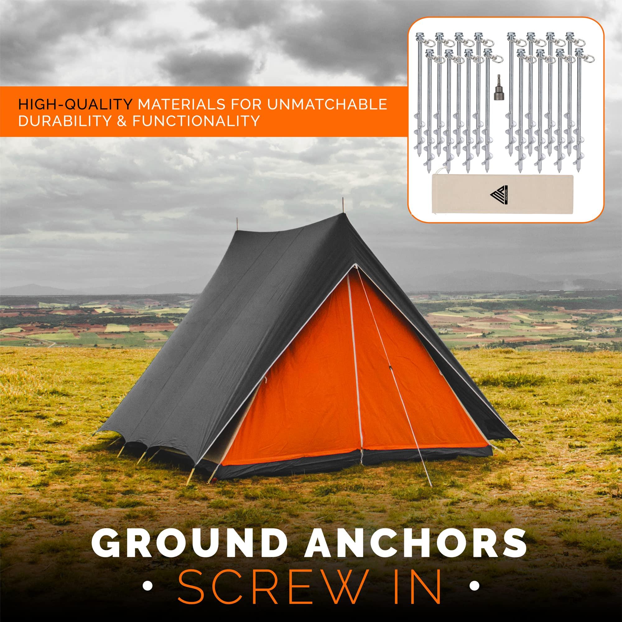 MightyPhine Ground Anchors Screw in - 12\" Set of 16 with Drill Bit - Earth Anchors - Ground Stakes Heavy Duty - Mobile Home Anchors - Shed Anchor Kit - Swing Set Anchors - Tree Stakes - Awning Canopy Anchor