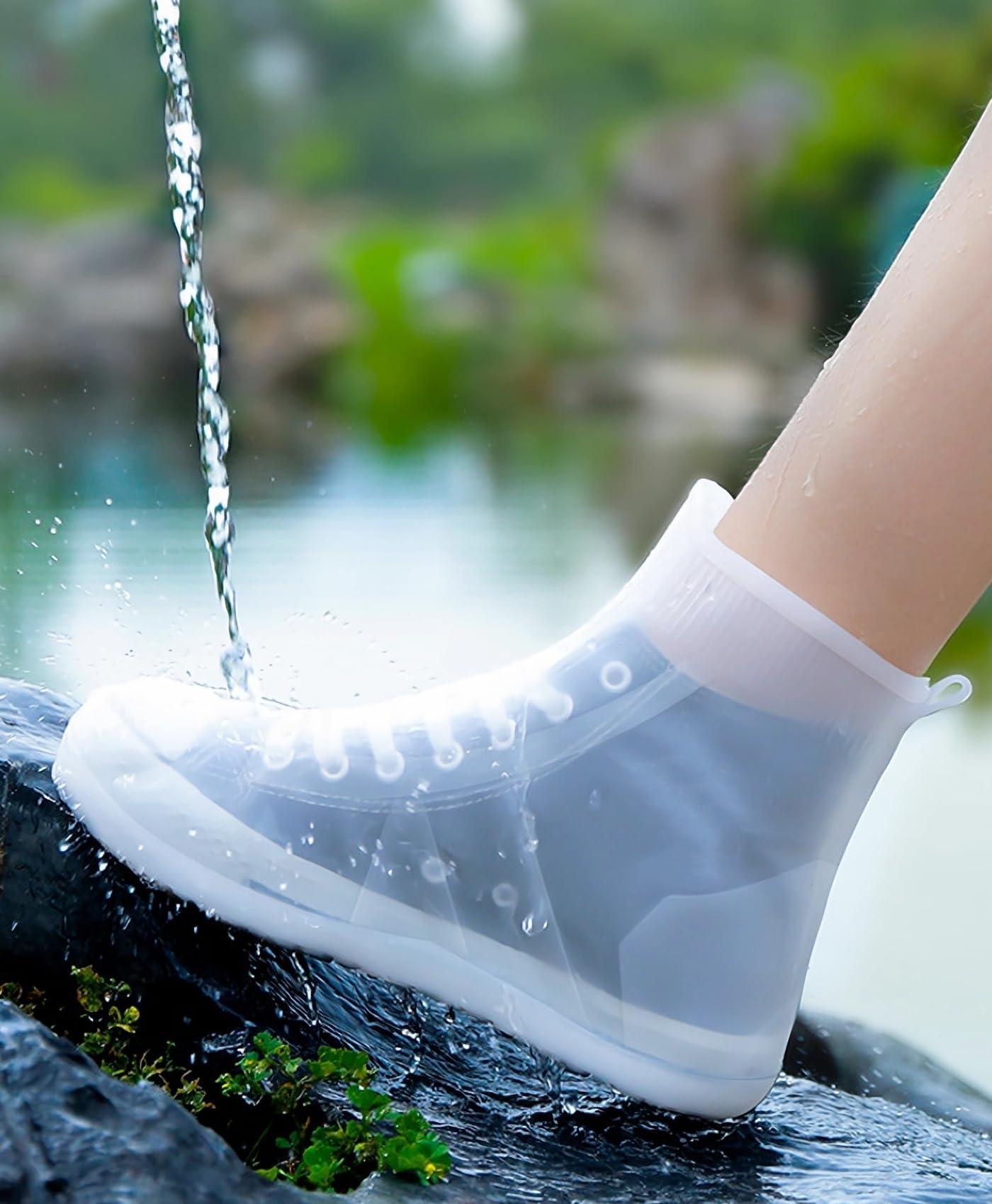 MLUUHK MLUUHK Waterproof Shoe Covers, Reusable Shoe Covers Non-Slip Shoes Boots for Outdoor Cycling Camping Fishing Travel (White, XXL)